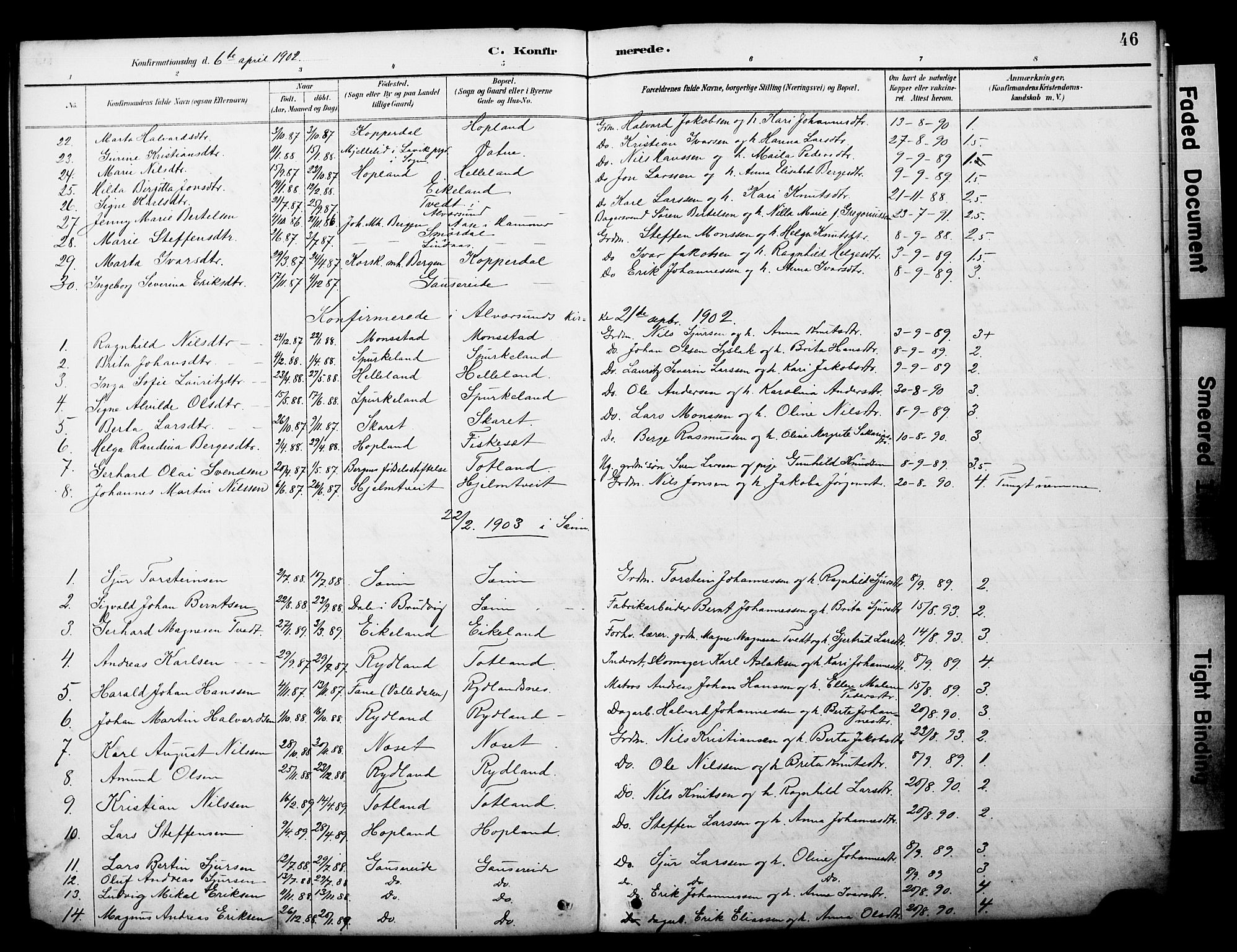 Alversund Sokneprestembete, SAB/A-73901/H/Ha/Hab: Parish register (copy) no. D 3, 1890-1908, p. 46