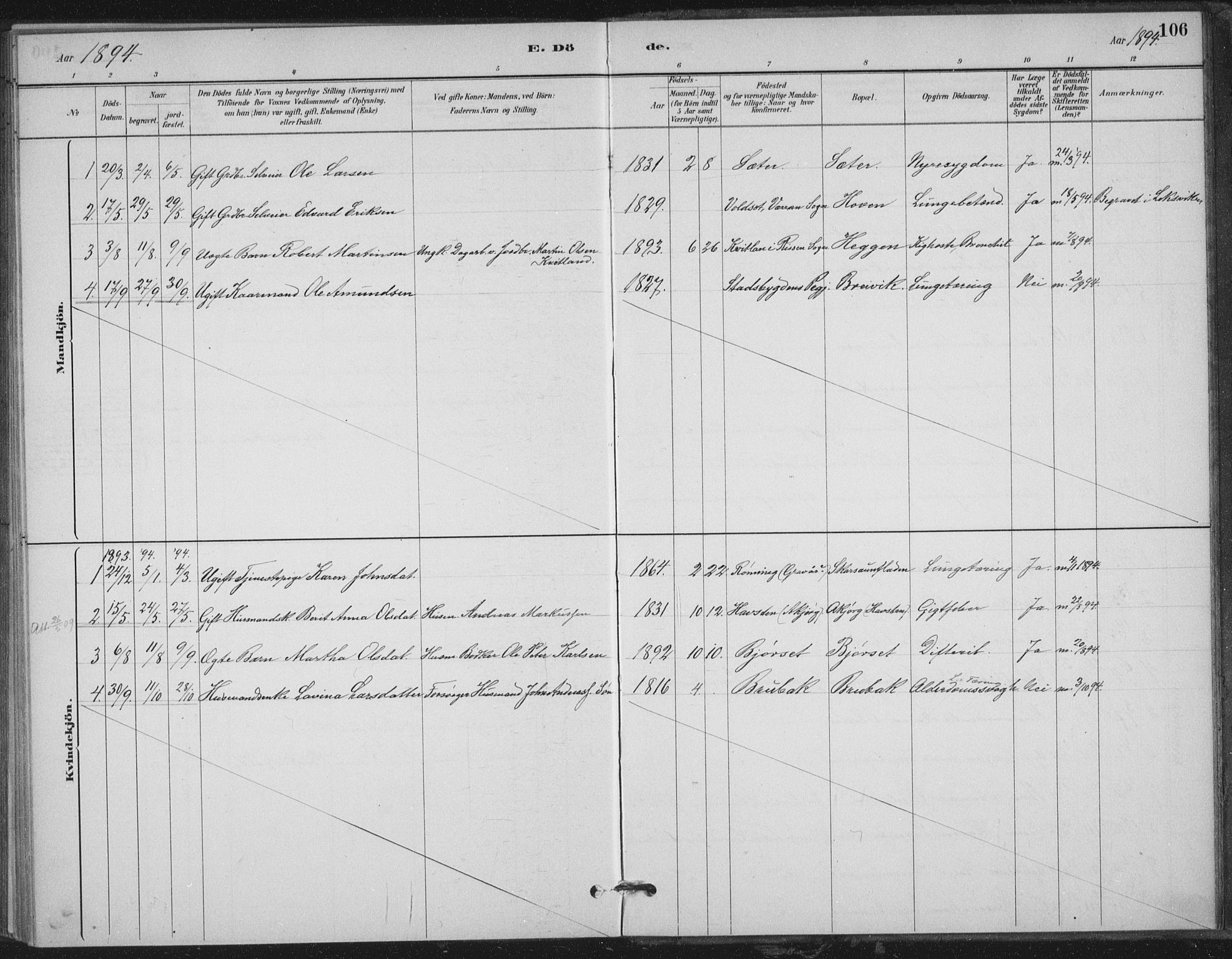 Ministerialprotokoller, klokkerbøker og fødselsregistre - Nord-Trøndelag, AV/SAT-A-1458/702/L0023: Parish register (official) no. 702A01, 1883-1897, p. 106