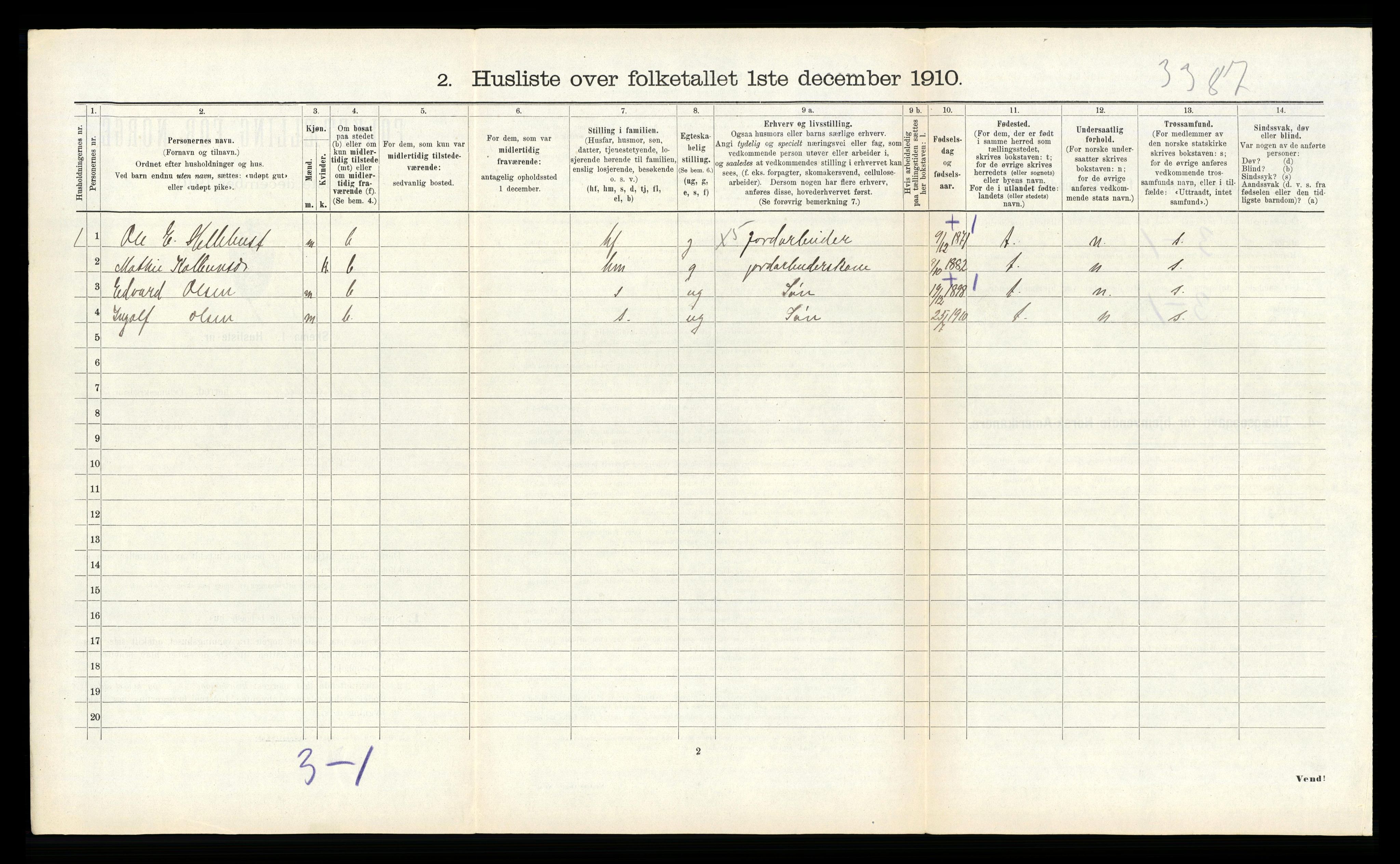 RA, 1910 census for Indre Holmedal, 1910, p. 345