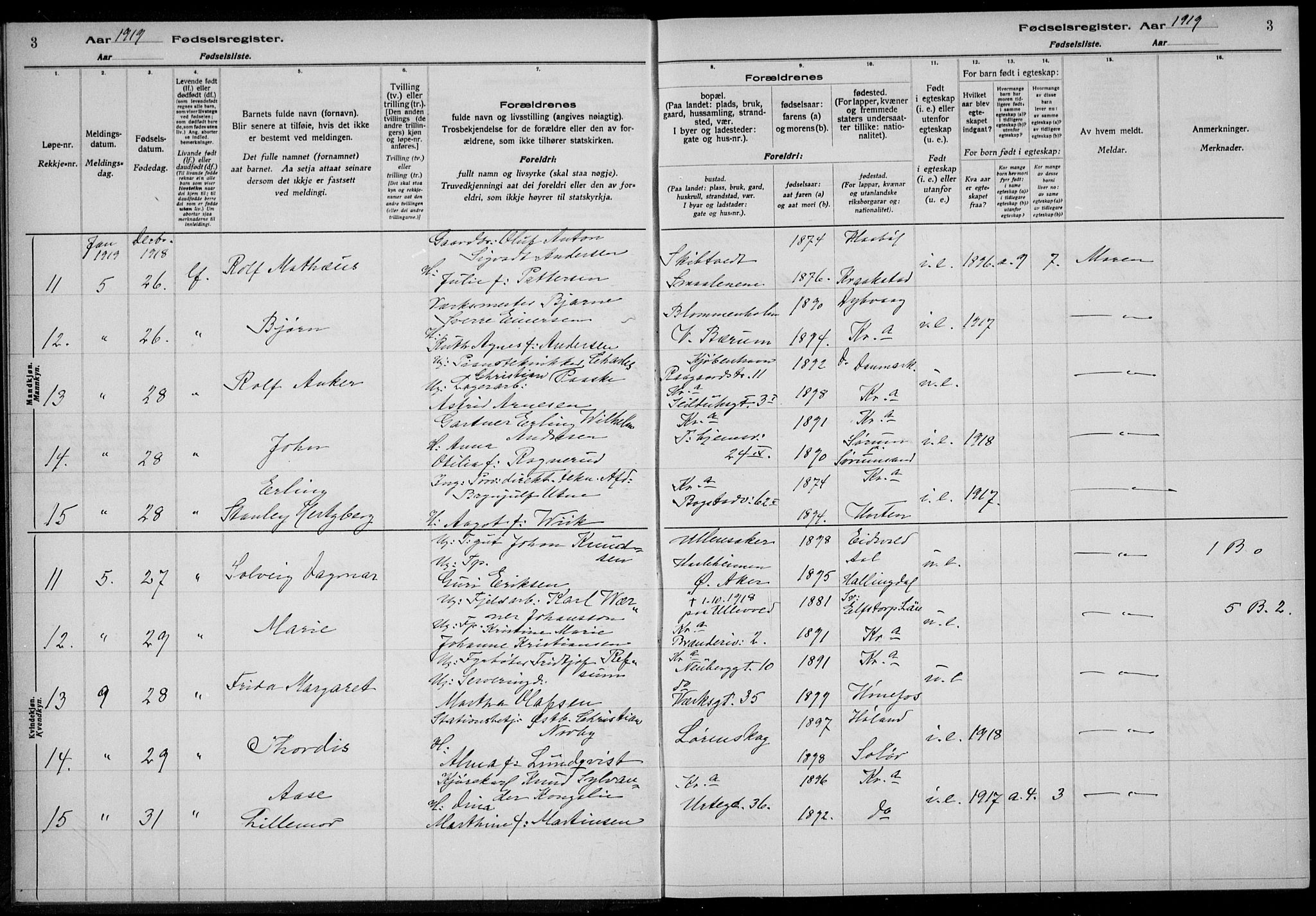 Rikshospitalet prestekontor Kirkebøker, AV/SAO-A-10309b/J/L0004: Birth register no. 4, 1919-1919, p. 3