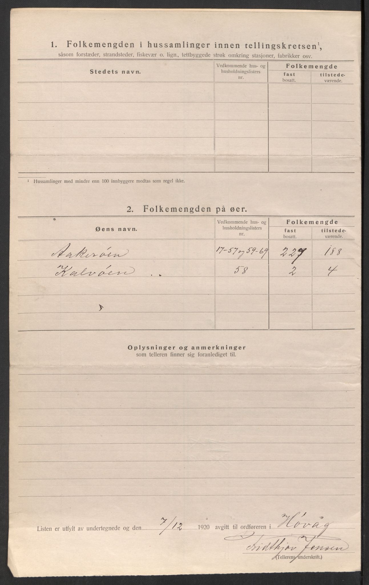 SAK, 1920 census for Høvåg, 1920, p. 29