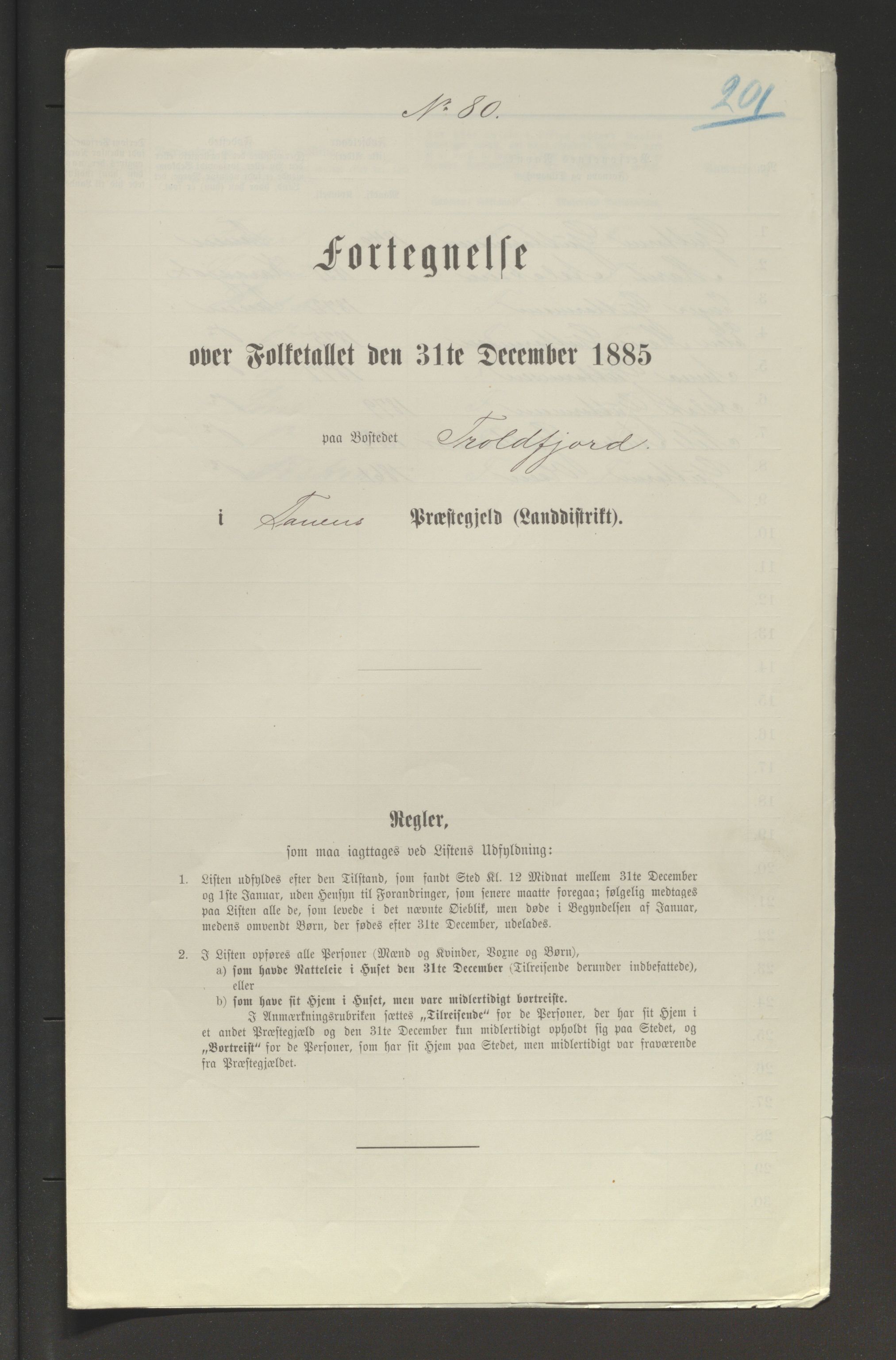 SATØ, 1885 census for 2025 Tana, 1885, p. 201a