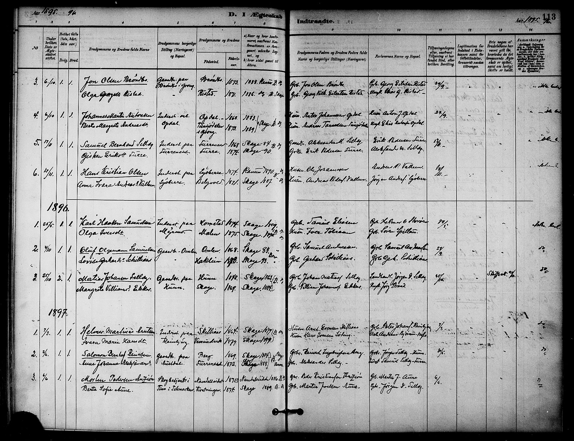 Ministerialprotokoller, klokkerbøker og fødselsregistre - Nord-Trøndelag, SAT/A-1458/766/L0563: Parish register (official) no. 767A01, 1881-1899, p. 113