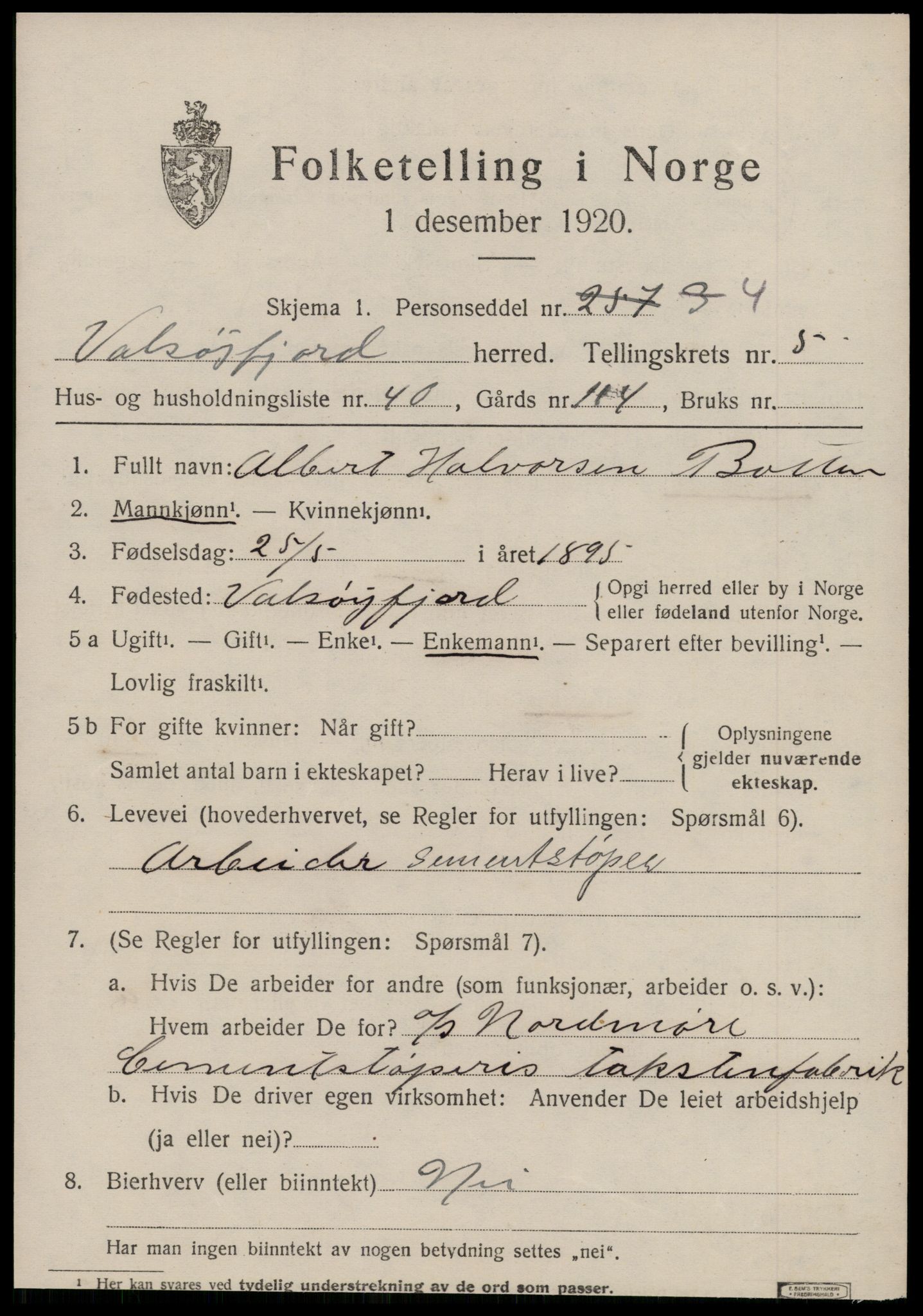 SAT, 1920 census for Valsøyfjord, 1920, p. 2895