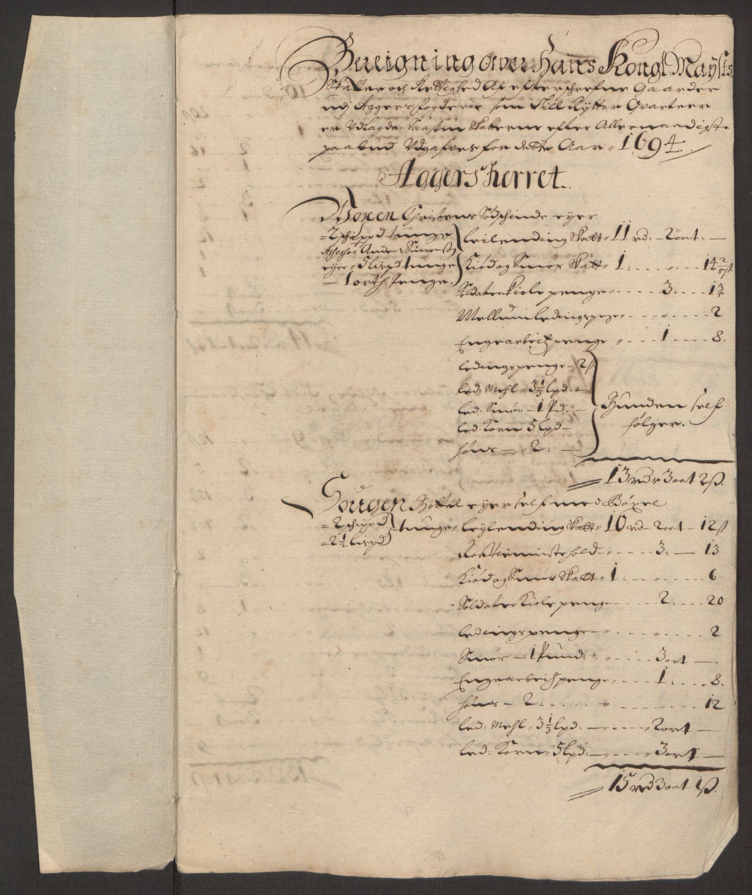 Rentekammeret inntil 1814, Reviderte regnskaper, Fogderegnskap, AV/RA-EA-4092/R10/L0438: Fogderegnskap Aker og Follo, 1694, p. 222