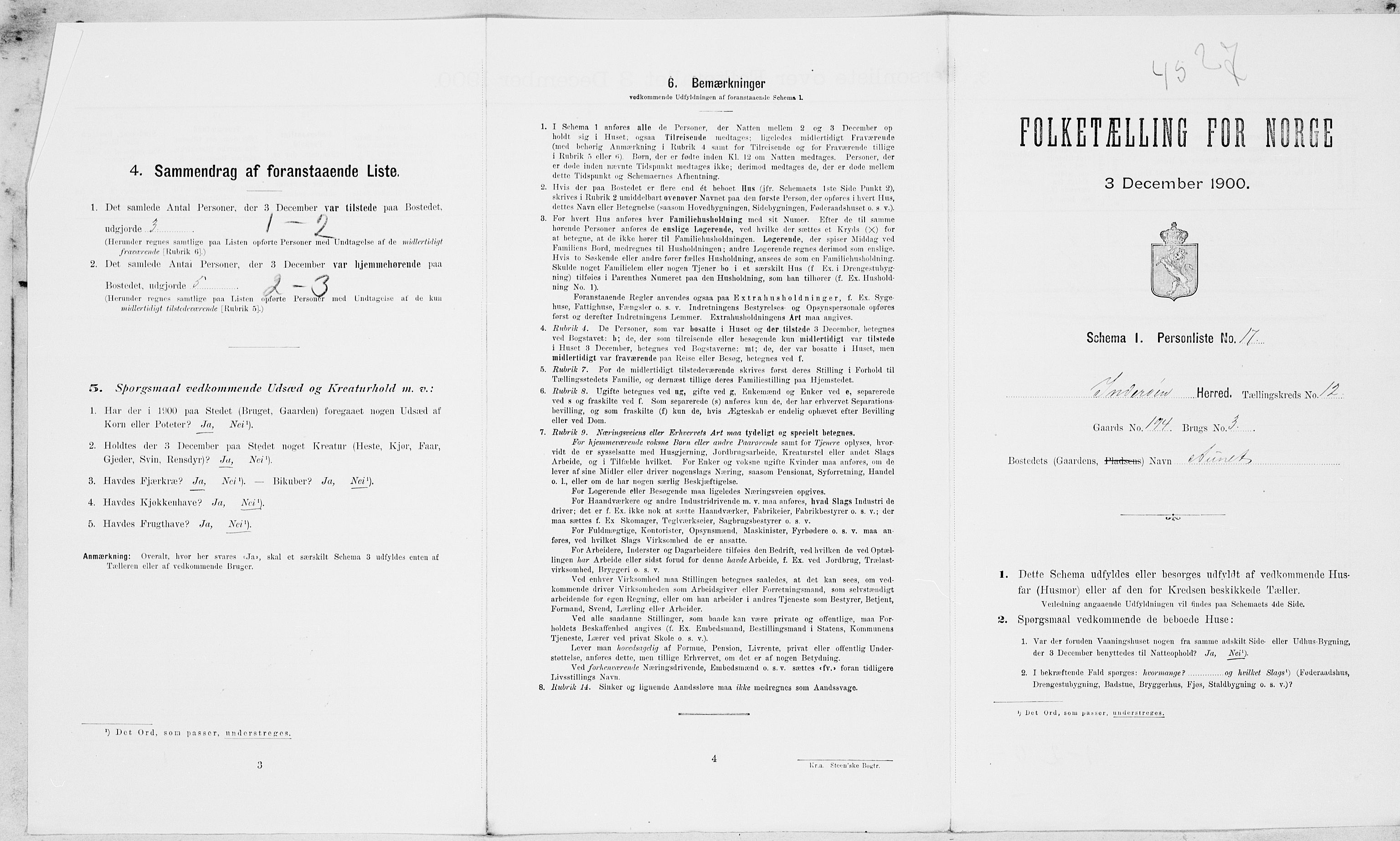 SAT, 1900 census for Inderøy, 1900, p. 1484