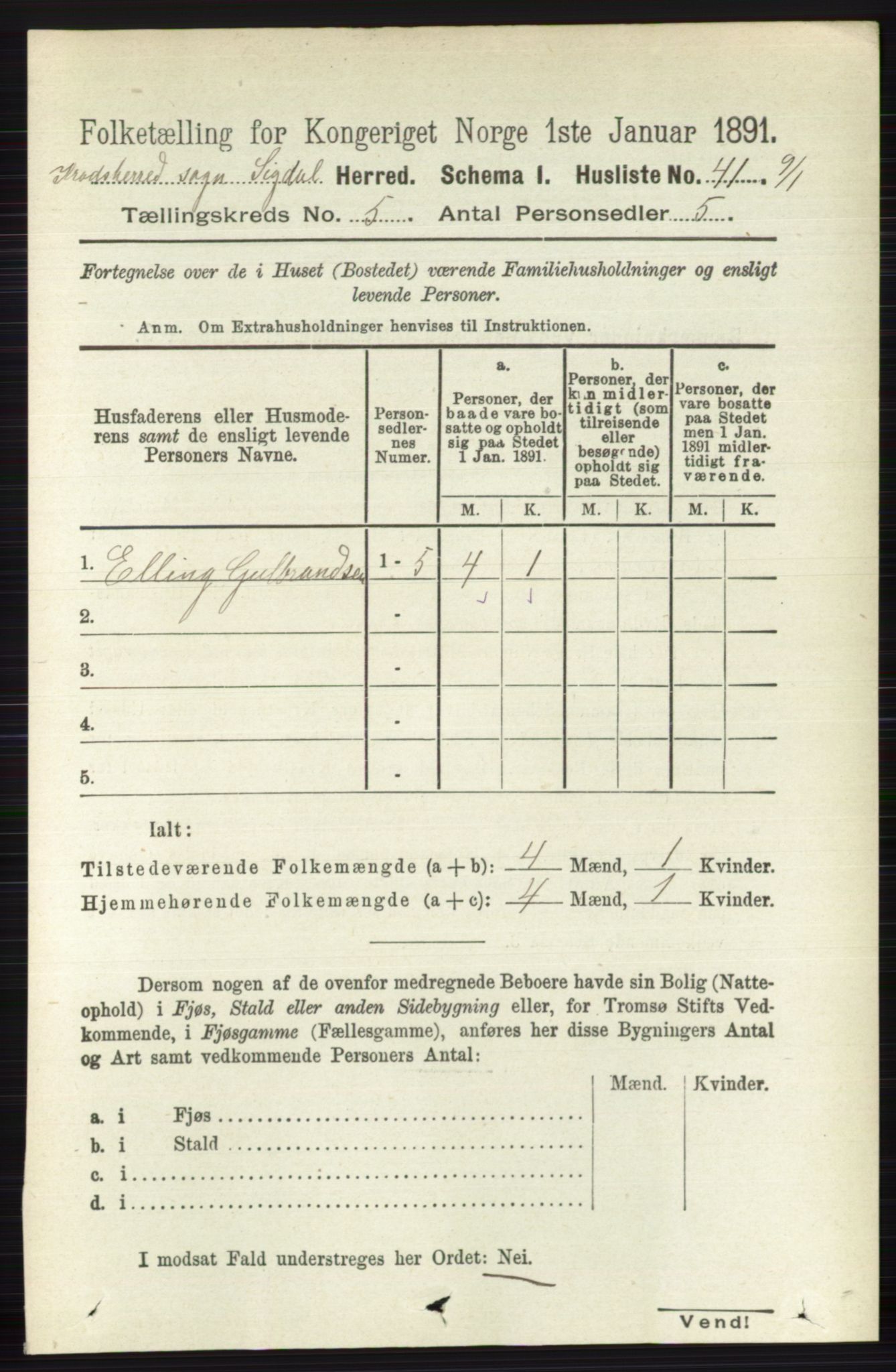 RA, 1891 census for 0621 Sigdal, 1891, p. 6310