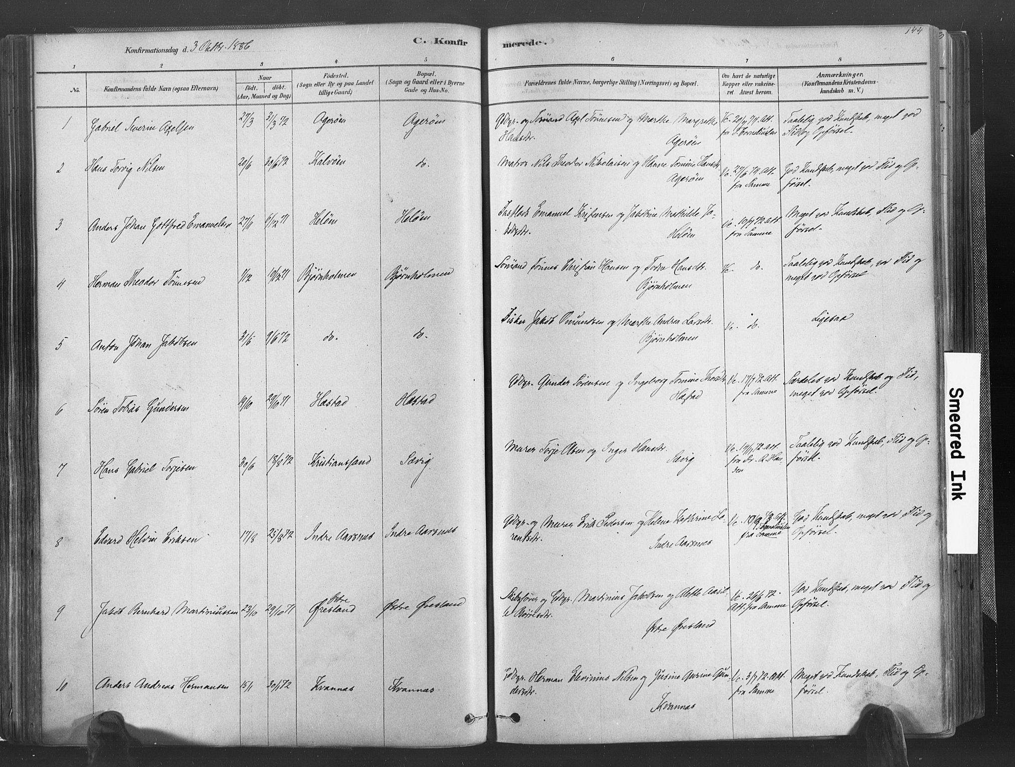 Høvåg sokneprestkontor, AV/SAK-1111-0025/F/Fa/L0005: Parish register (official) no. A 5, 1878-1893, p. 144