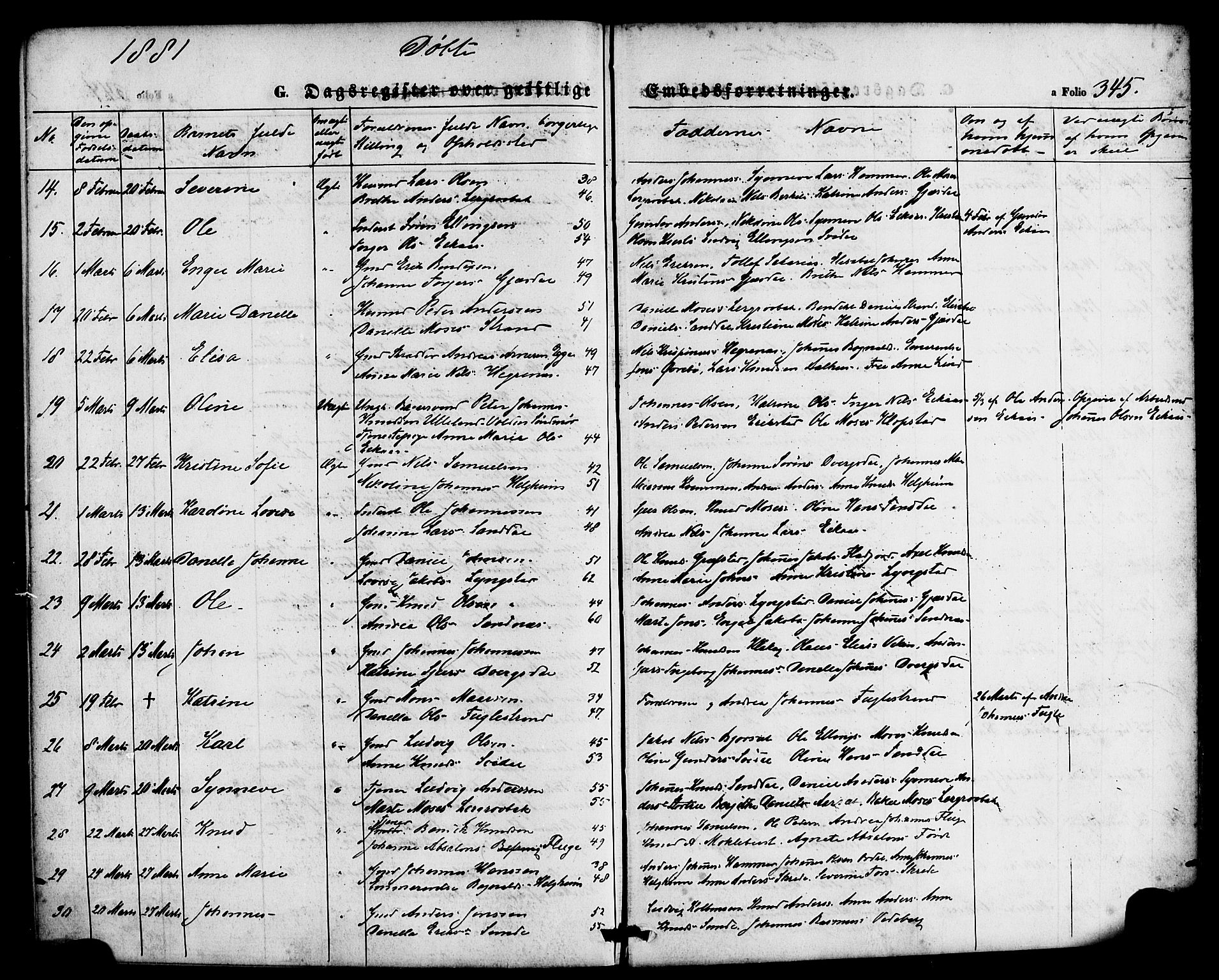 Jølster sokneprestembete, AV/SAB-A-80701/H/Haa/Haaa/L0011: Parish register (official) no. A 11, 1866-1881, p. 345