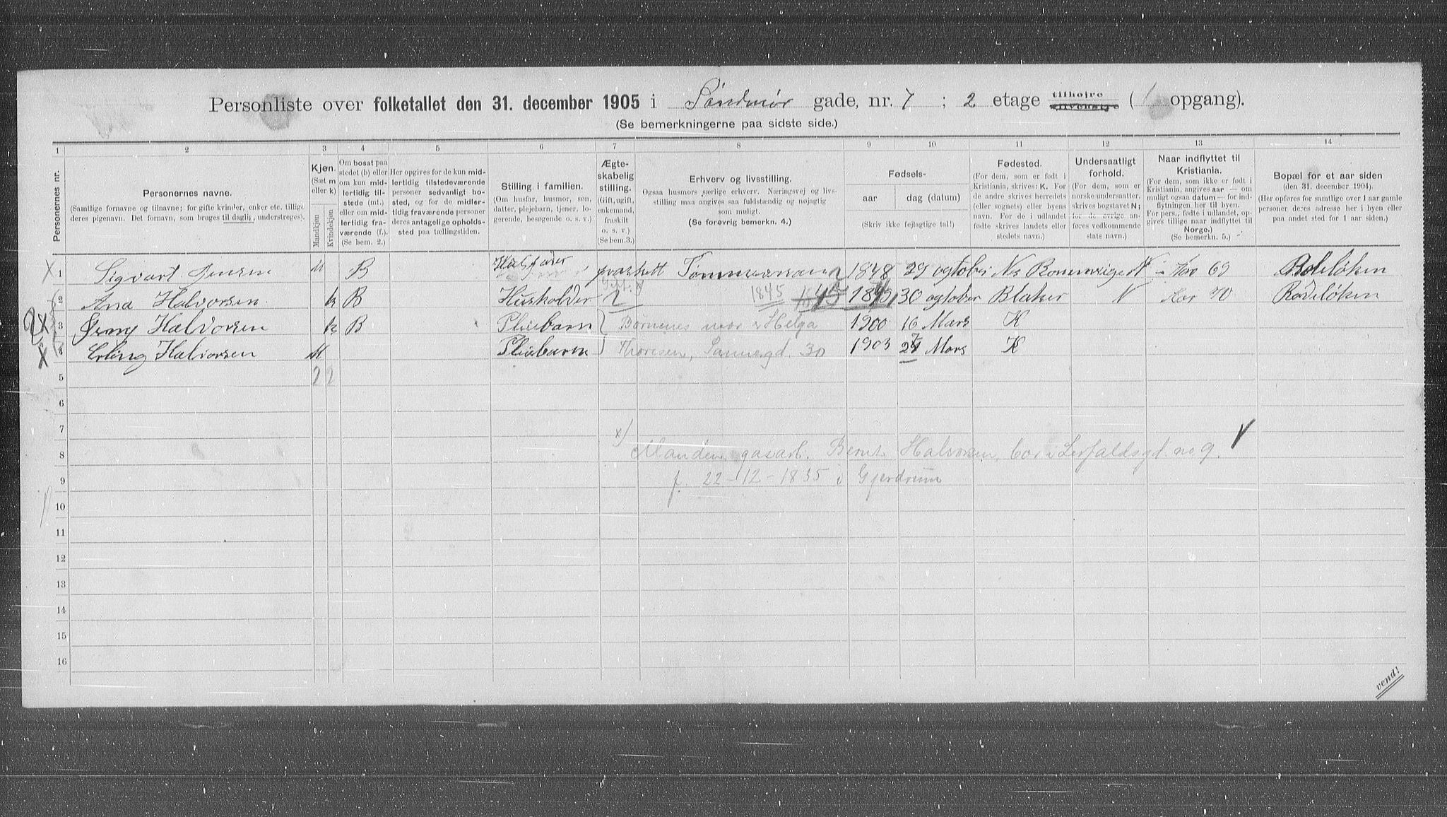 OBA, Municipal Census 1905 for Kristiania, 1905, p. 55645