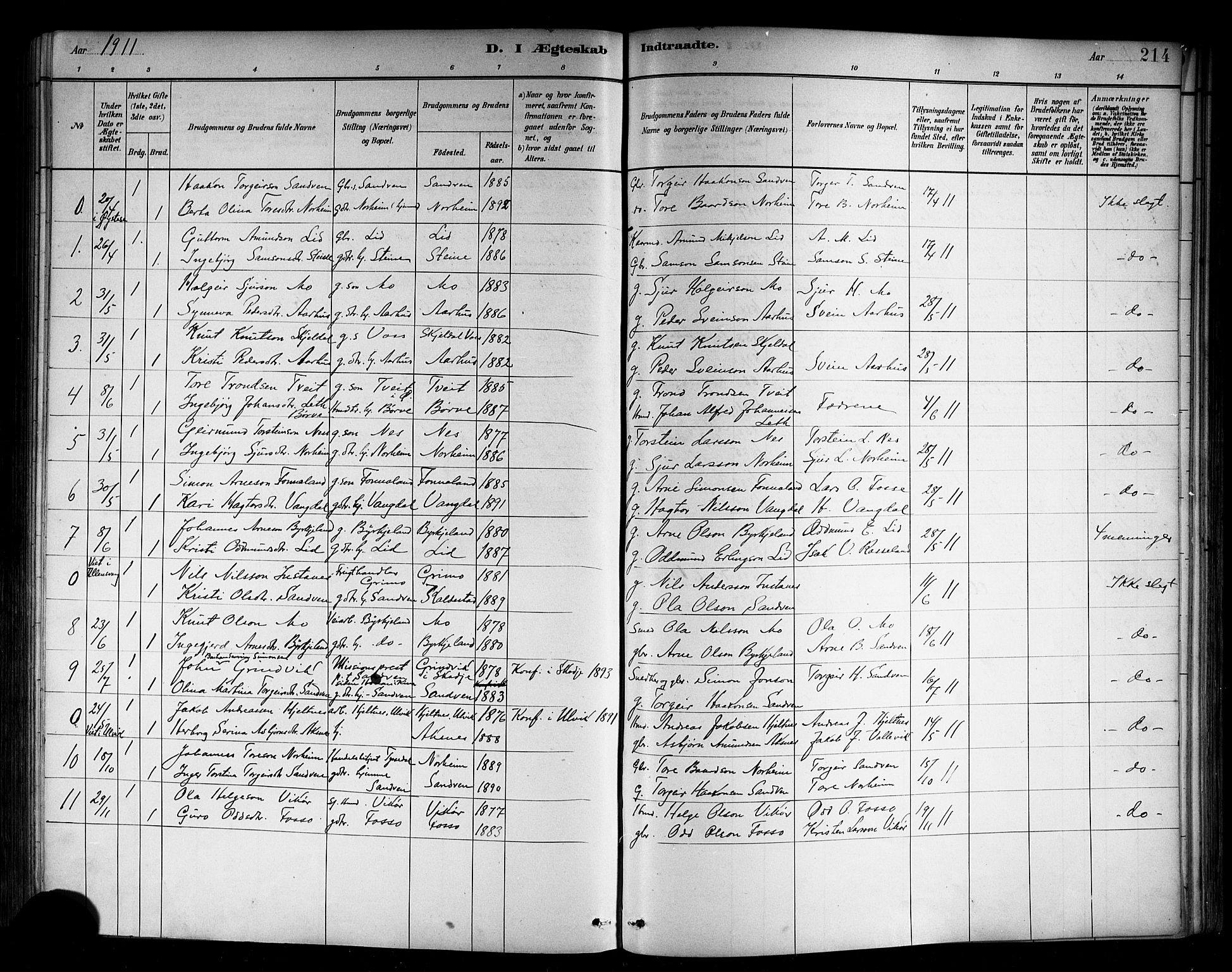 Kvam sokneprestembete, SAB/A-76201/H/Hab: Parish register (copy) no. B 3, 1884-1916, p. 214