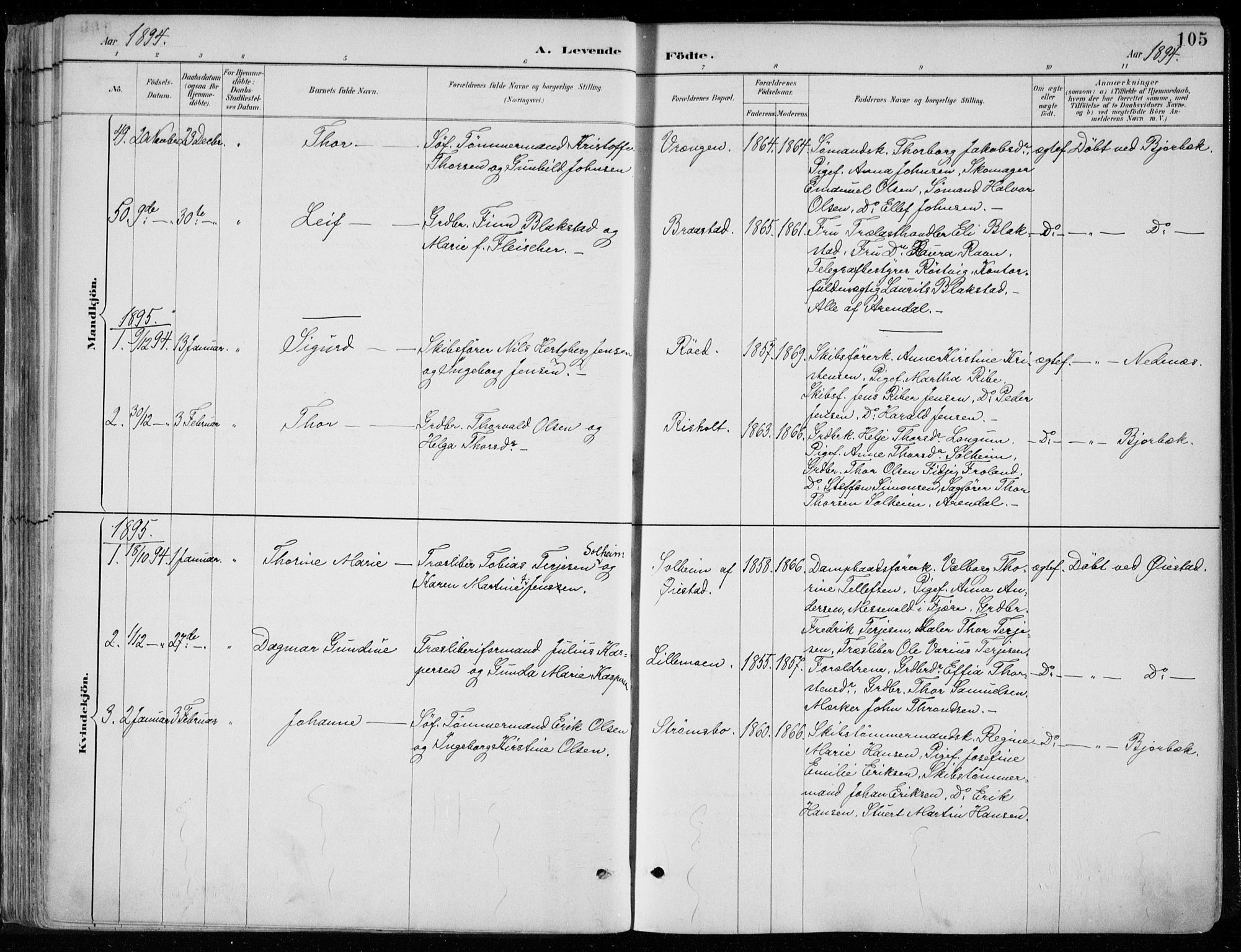 Øyestad sokneprestkontor, SAK/1111-0049/F/Fa/L0017: Parish register (official) no. A 17, 1887-1896, p. 105