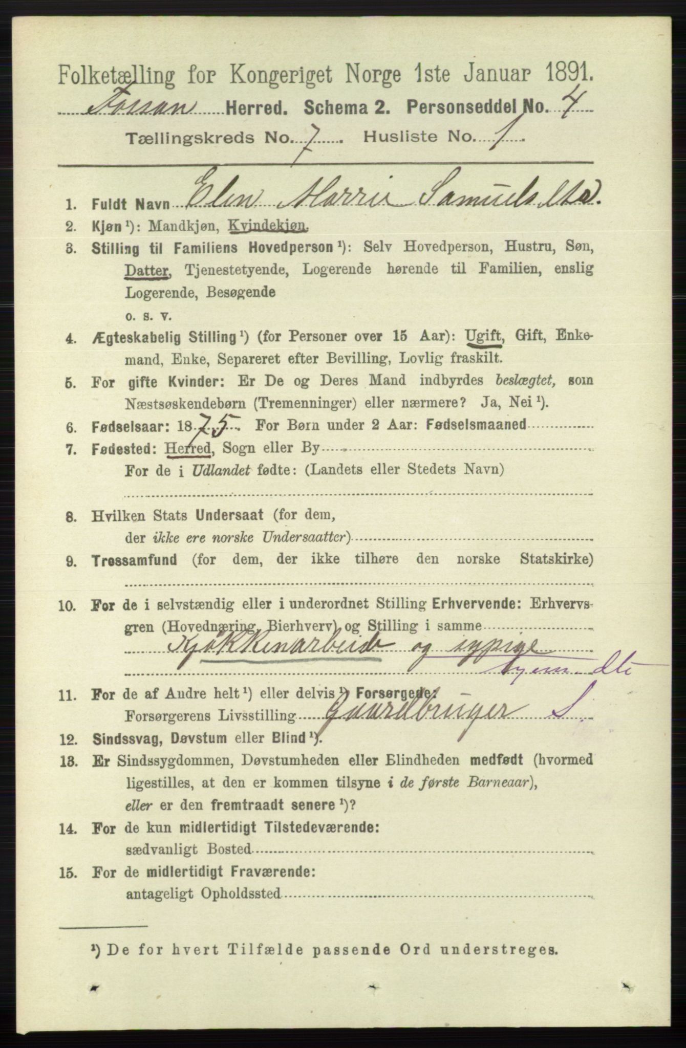 RA, 1891 census for 1129 Forsand, 1891, p. 1210