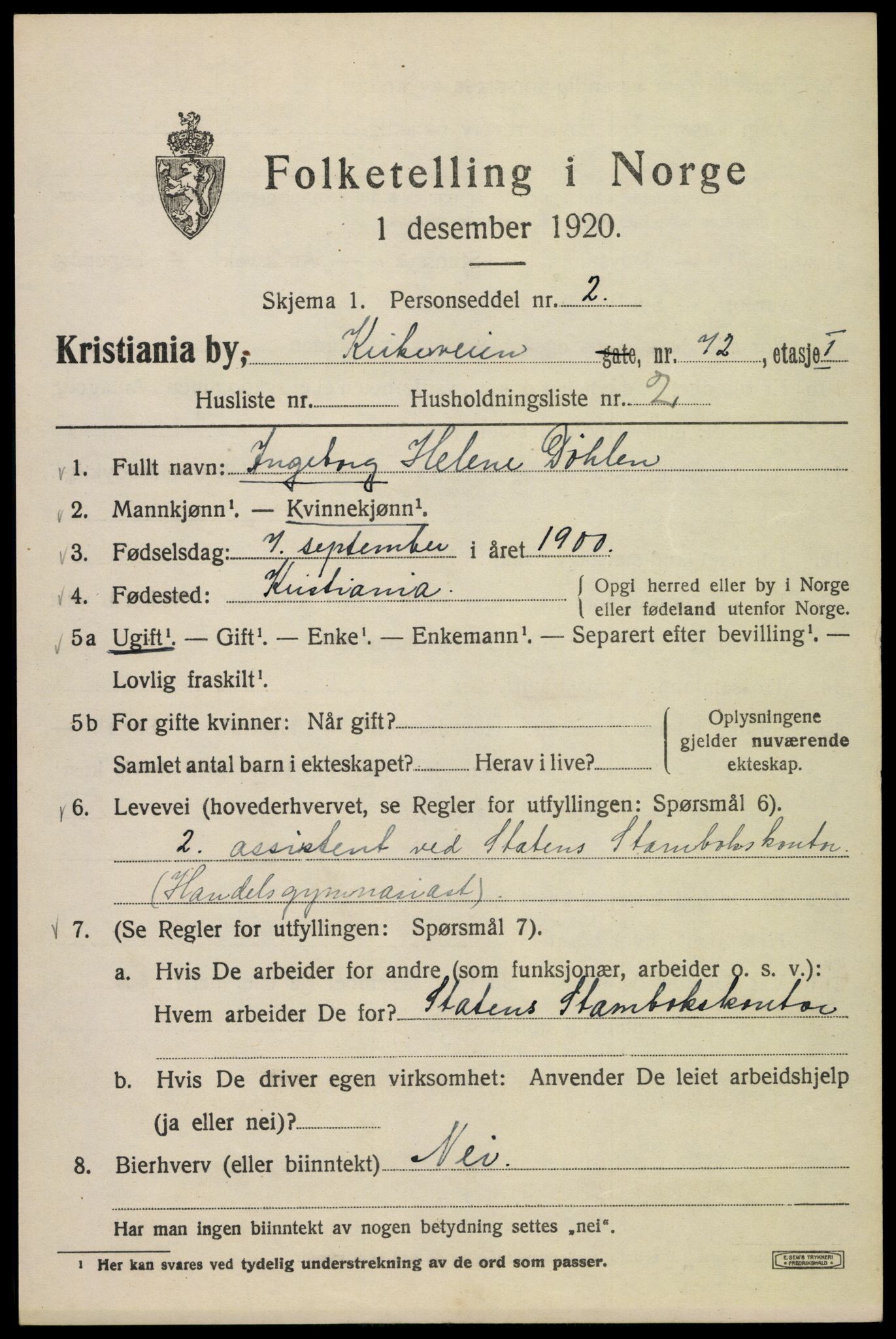 SAO, 1920 census for Kristiania, 1920, p. 339655