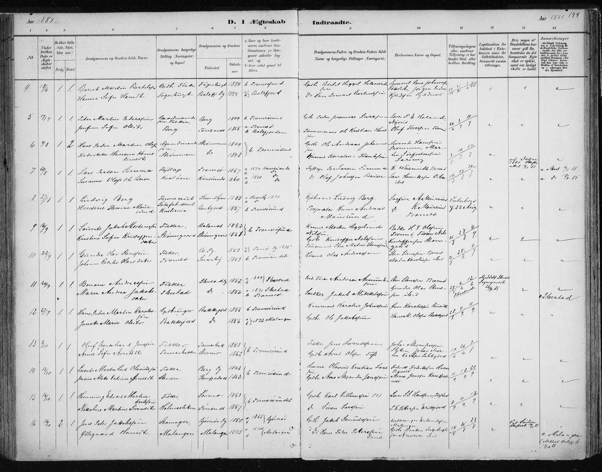 Tromsøysund sokneprestkontor, SATØ/S-1304/G/Ga/L0004kirke: Parish register (official) no. 4, 1880-1888, p. 194