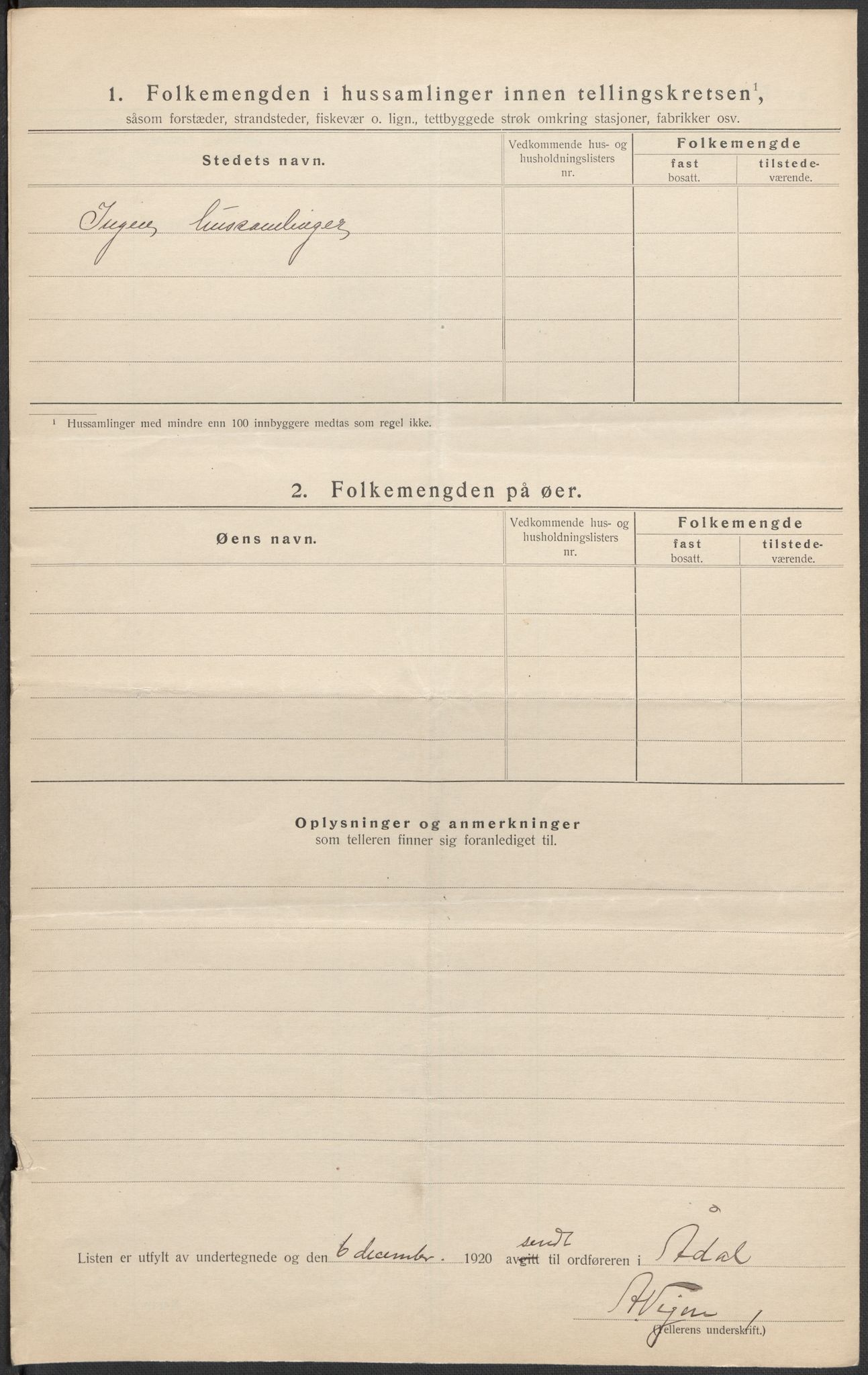 SAKO, 1920 census for Ådal, 1920, p. 20