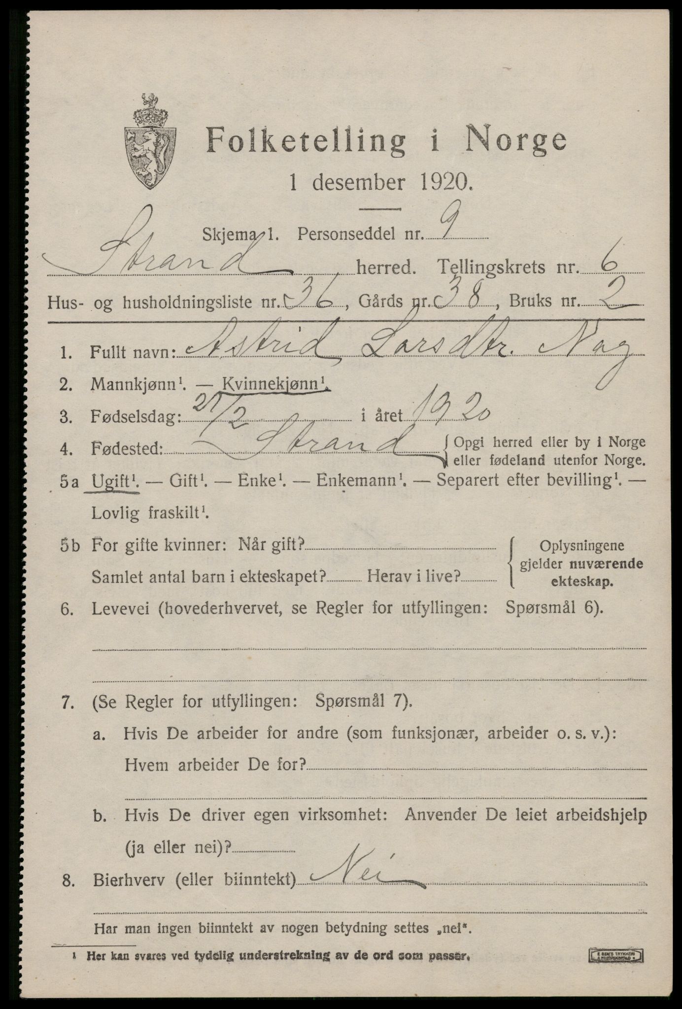 SAST, 1920 census for Strand, 1920, p. 4462