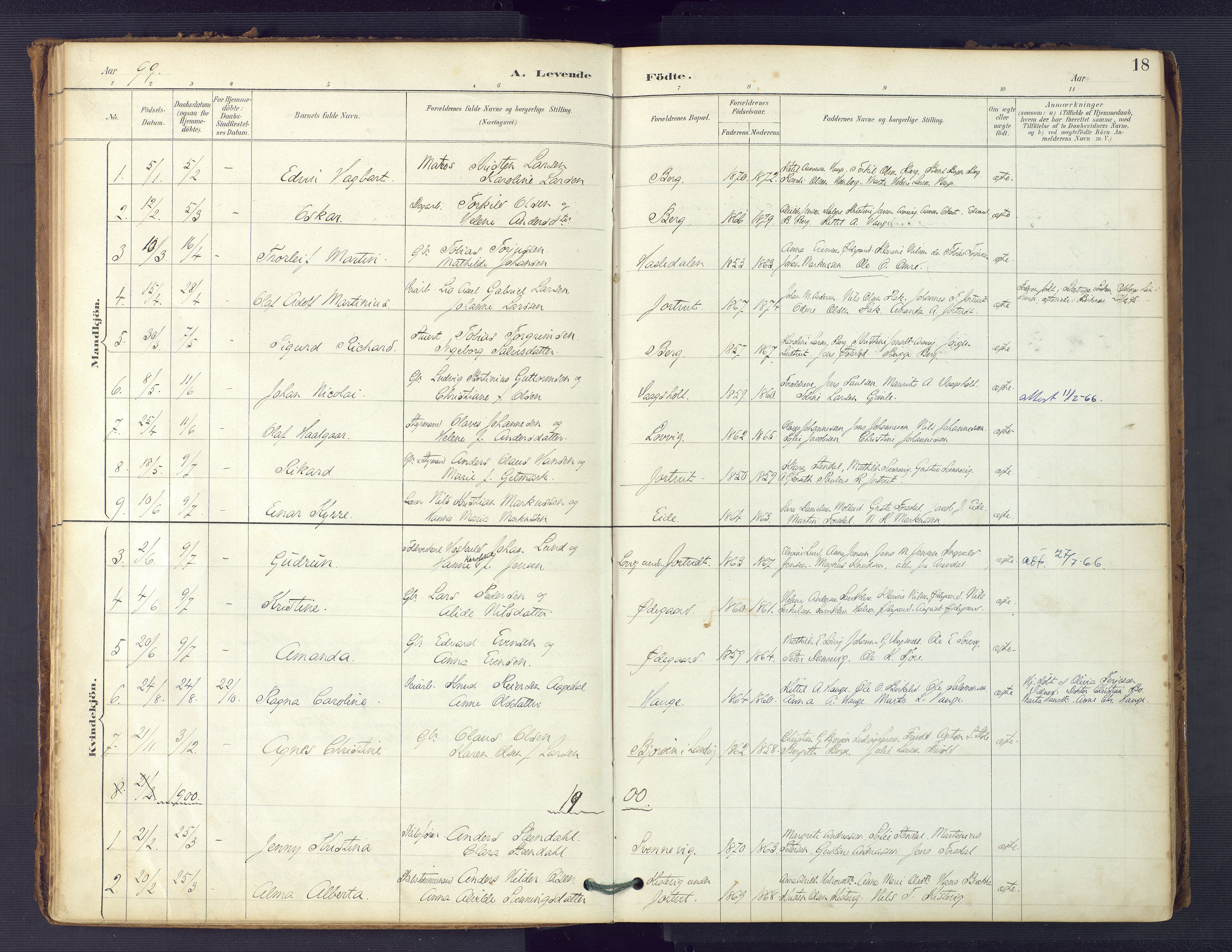 Hommedal sokneprestkontor, SAK/1111-0023/F/Fa/Faa/L0003: Parish register (official) no. A 3, 1885-1916, p. 18