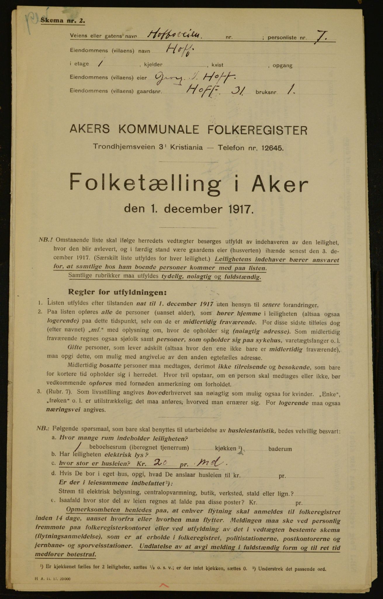 OBA, Municipal Census 1917 for Aker, 1917, p. 4242