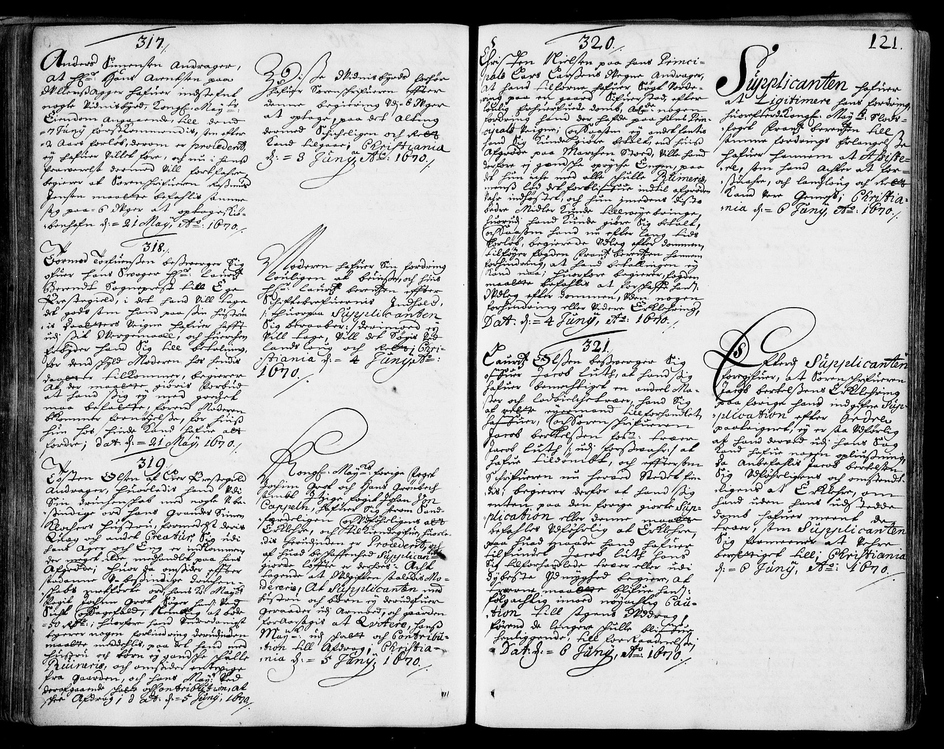 Stattholderembetet 1572-1771, AV/RA-EA-2870/Ad/L0002: Supplikasjons- og resolusjonsprotokoll, 1669-1671, p. 120b-121a
