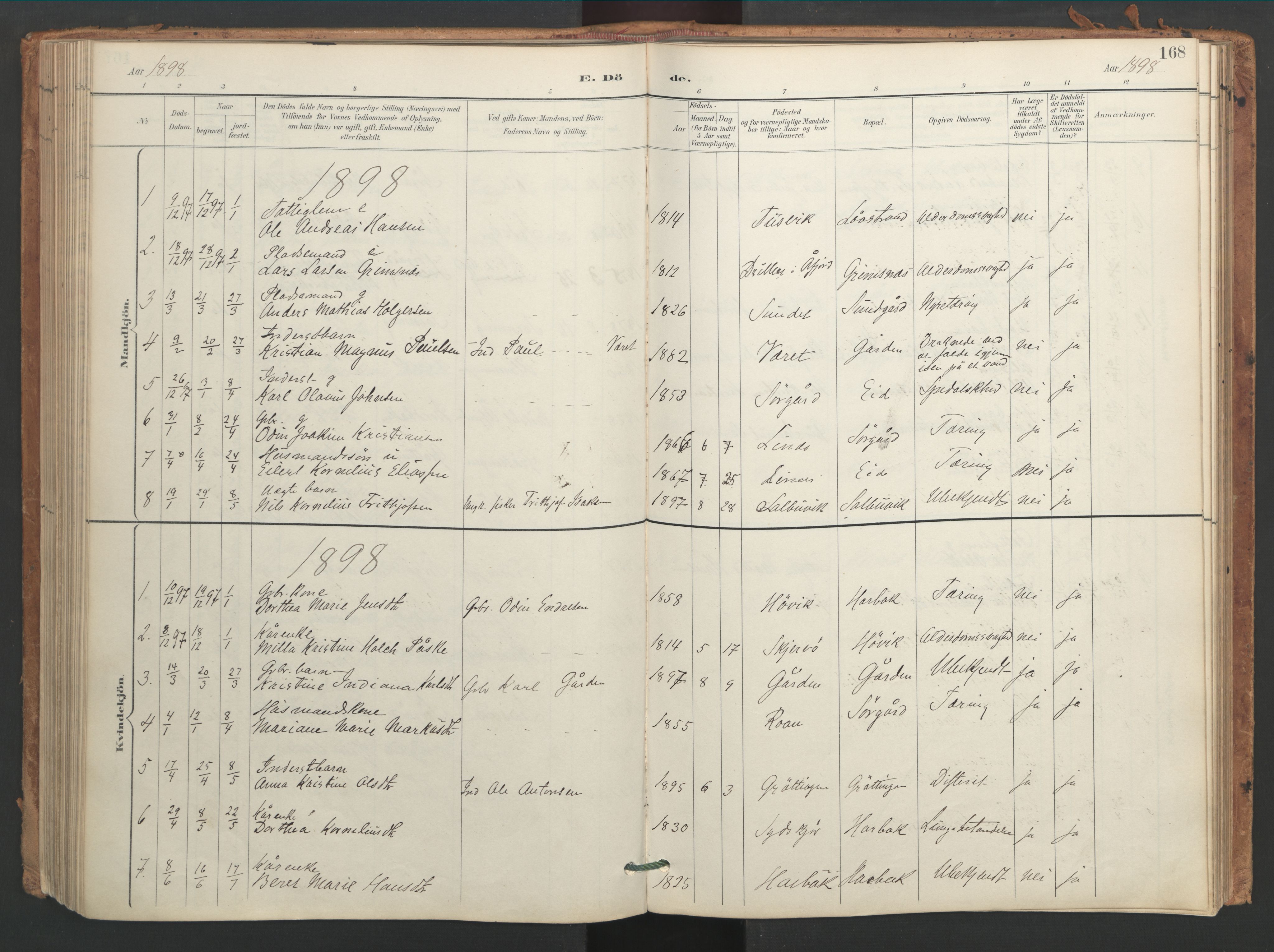 Ministerialprotokoller, klokkerbøker og fødselsregistre - Sør-Trøndelag, SAT/A-1456/656/L0693: Parish register (official) no. 656A02, 1894-1913, p. 168