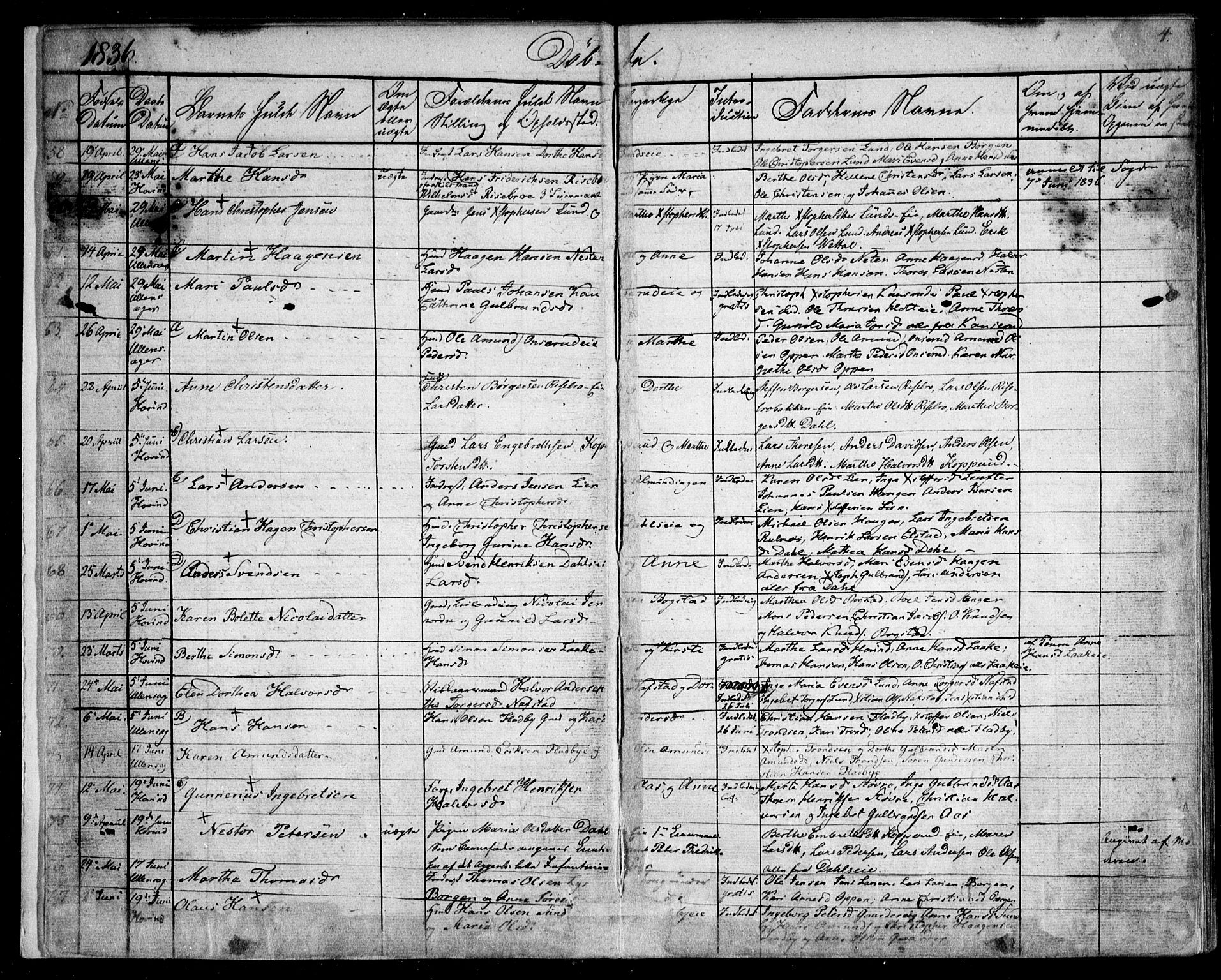 Ullensaker prestekontor Kirkebøker, SAO/A-10236a/F/Fa/L0014.a: Parish register (official) no. I 14A, 1836-1850, p. 4