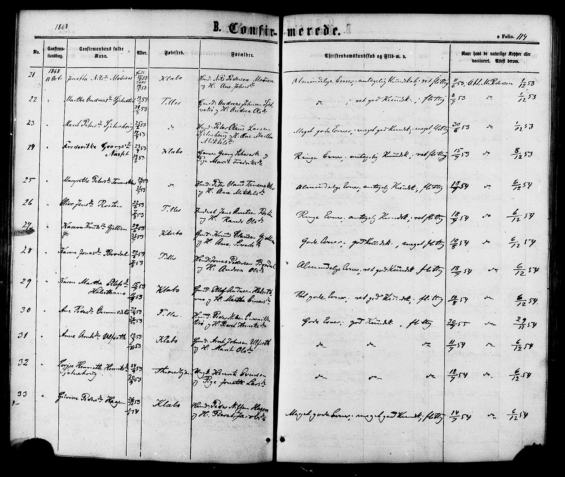 Ministerialprotokoller, klokkerbøker og fødselsregistre - Sør-Trøndelag, AV/SAT-A-1456/618/L0442: Parish register (official) no. 618A06 /1, 1863-1879, p. 114