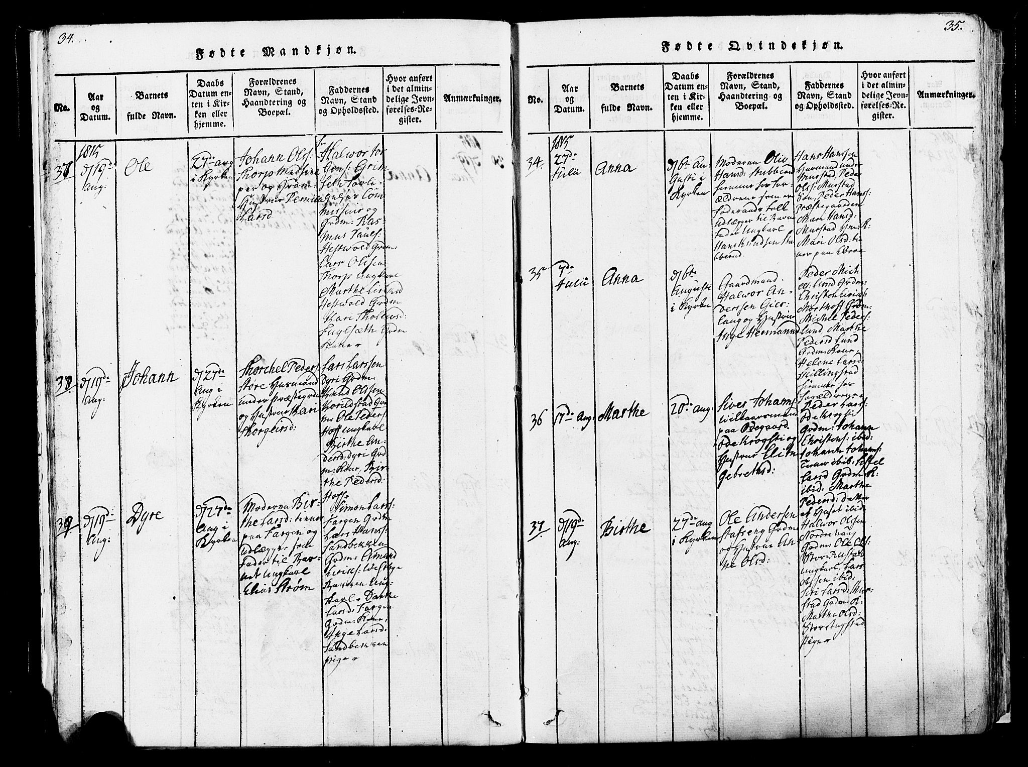 Løten prestekontor, AV/SAH-PREST-022/K/Ka/L0005: Parish register (official) no. 5, 1814-1832, p. 34-35