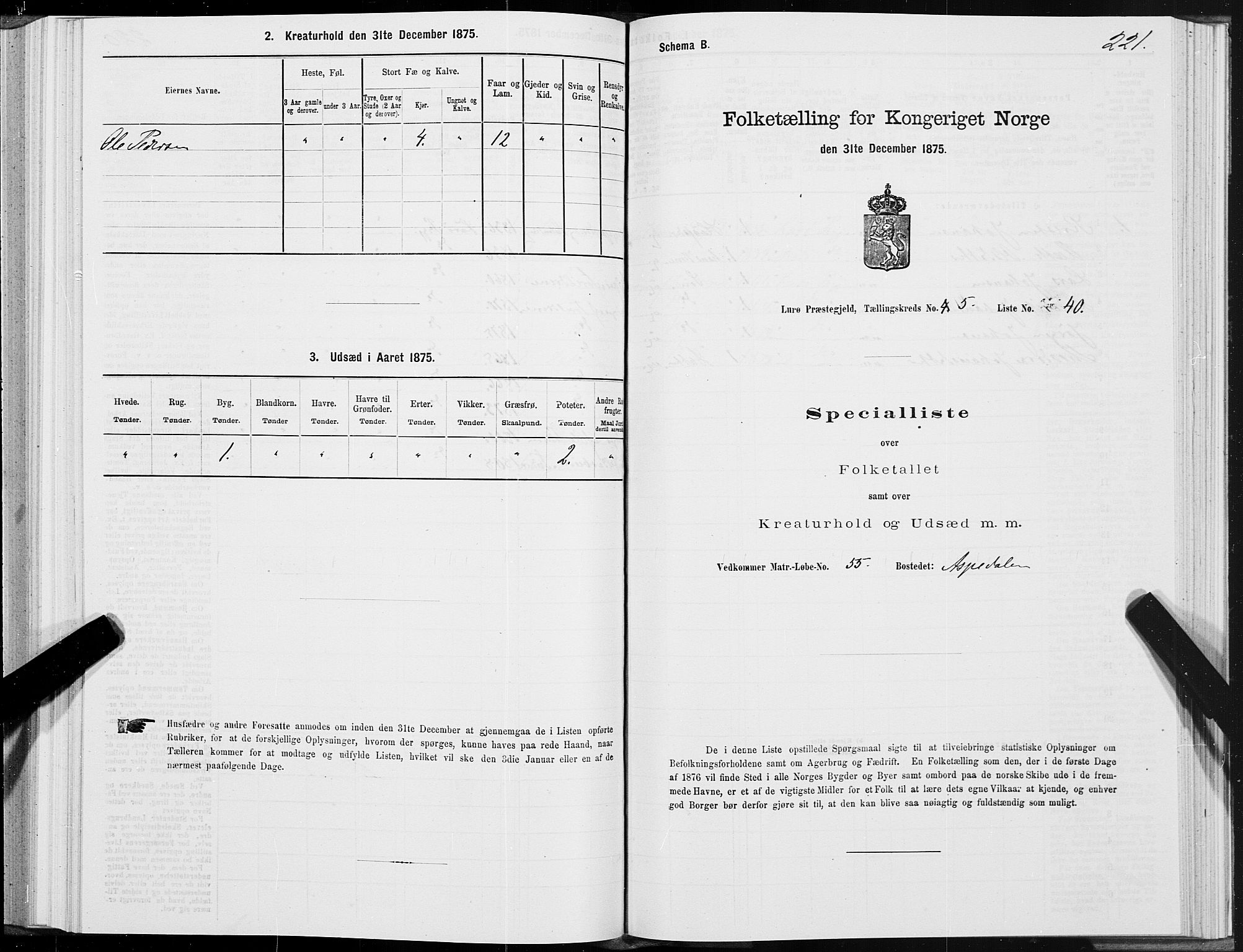 SAT, 1875 census for 1834P Lurøy, 1875, p. 3221