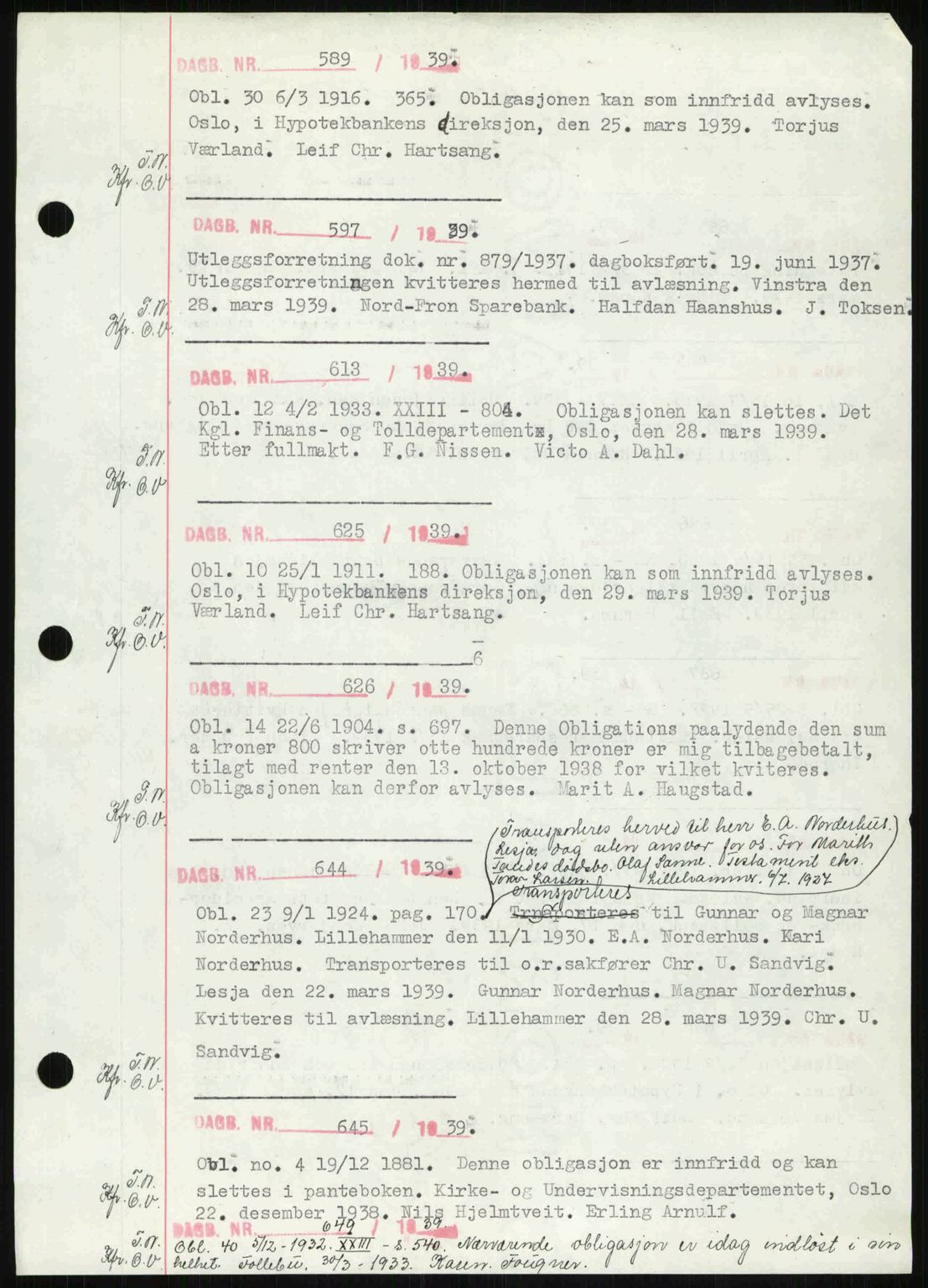 Sør-Gudbrandsdal tingrett, SAH/TING-004/H/Hb/Hbf/L0002: Mortgage book no. C1, 1938-1951, Diary no: : 589/1939