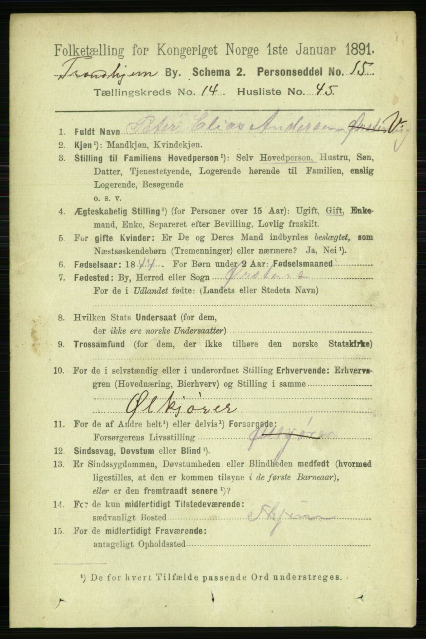 RA, 1891 census for 1601 Trondheim, 1891, p. 11564