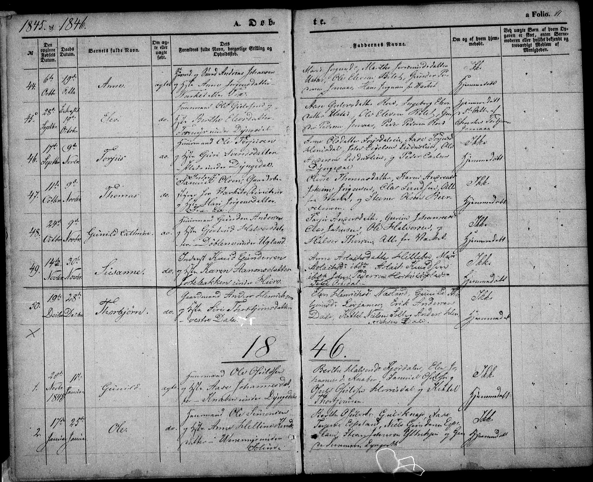 Froland sokneprestkontor, SAK/1111-0013/F/Fa/L0002: Parish register (official) no. A 2, 1845-1863, p. 11