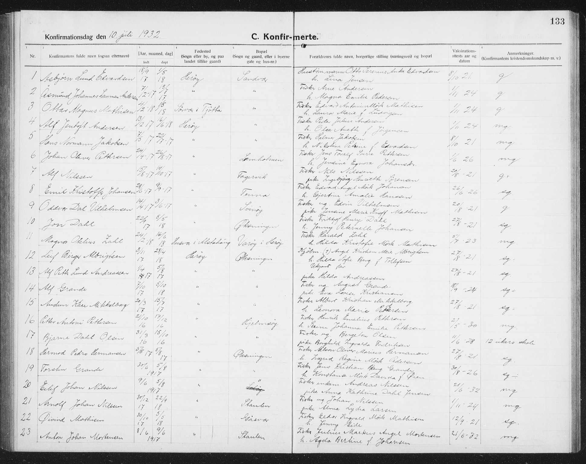 Ministerialprotokoller, klokkerbøker og fødselsregistre - Nordland, SAT/A-1459/834/L0517: Parish register (copy) no. 834C07, 1919-1939, p. 133