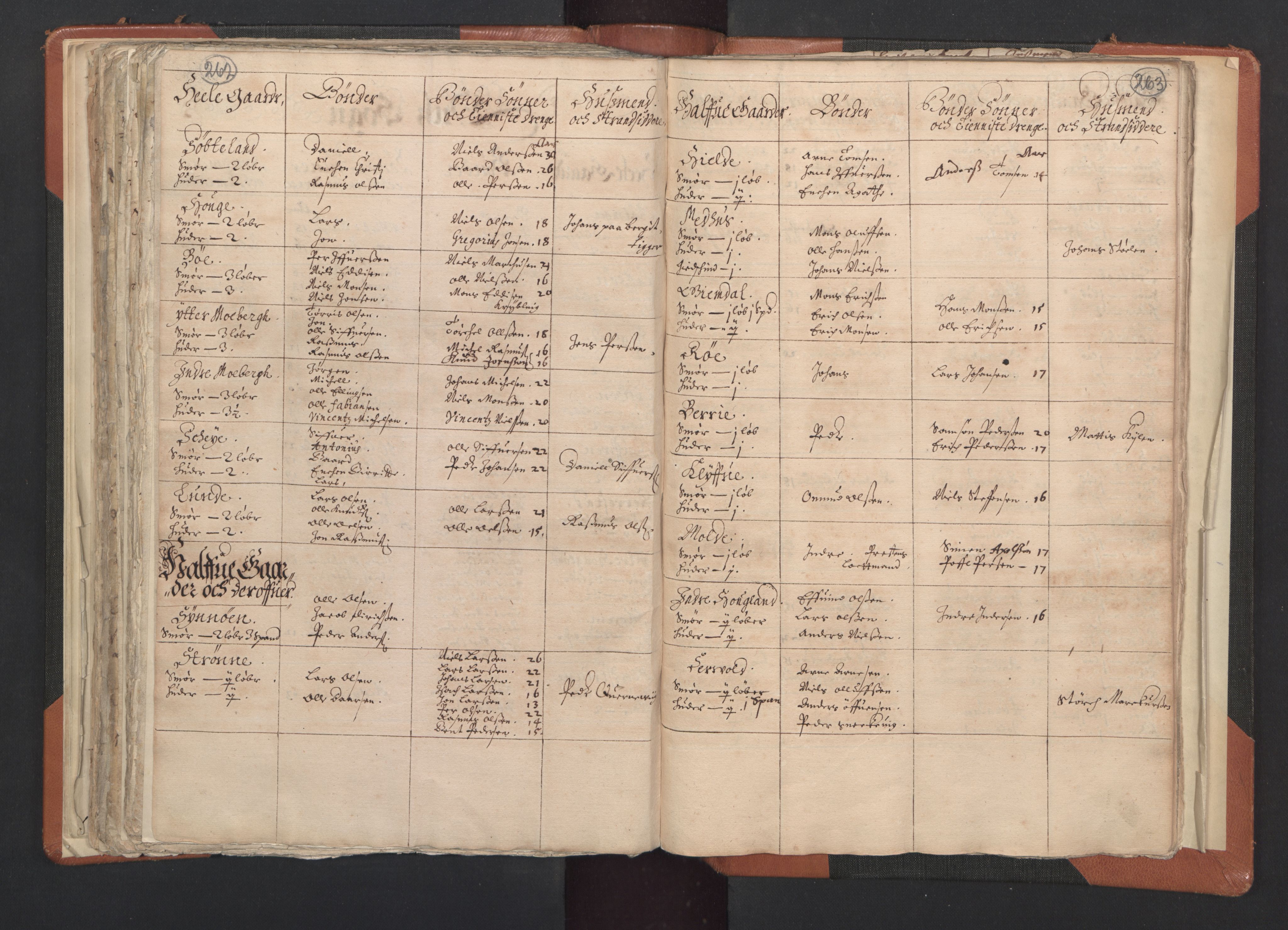 RA, Vicar's Census 1664-1666, no. 20: Sunnhordland deanery, 1664-1666, p. 262-263