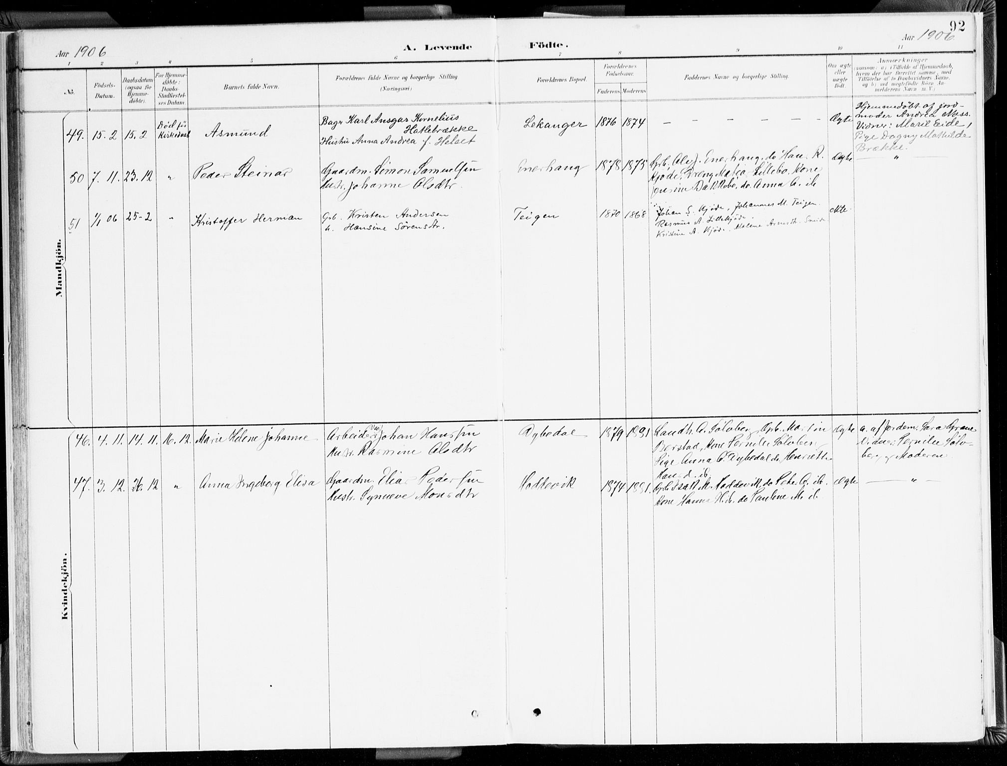 Selje sokneprestembete, AV/SAB-A-99938/H/Ha/Haa/Haab: Parish register (official) no. B 2, 1891-1907, p. 92