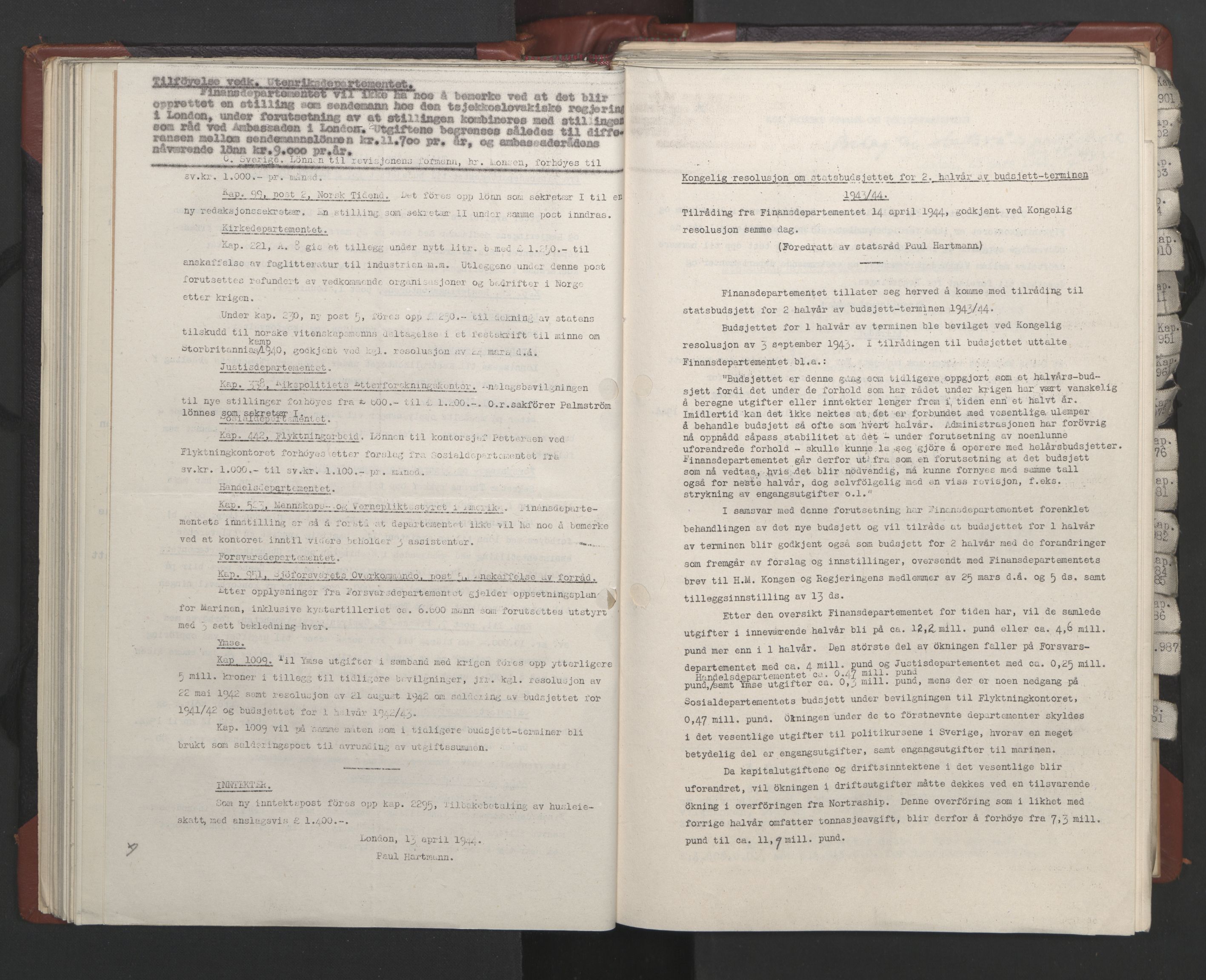 Statsrådssekretariatet, AV/RA-S-1001/A/Ac/L0124: Kgl. res. 14/1-30/6, 1944, p. 107