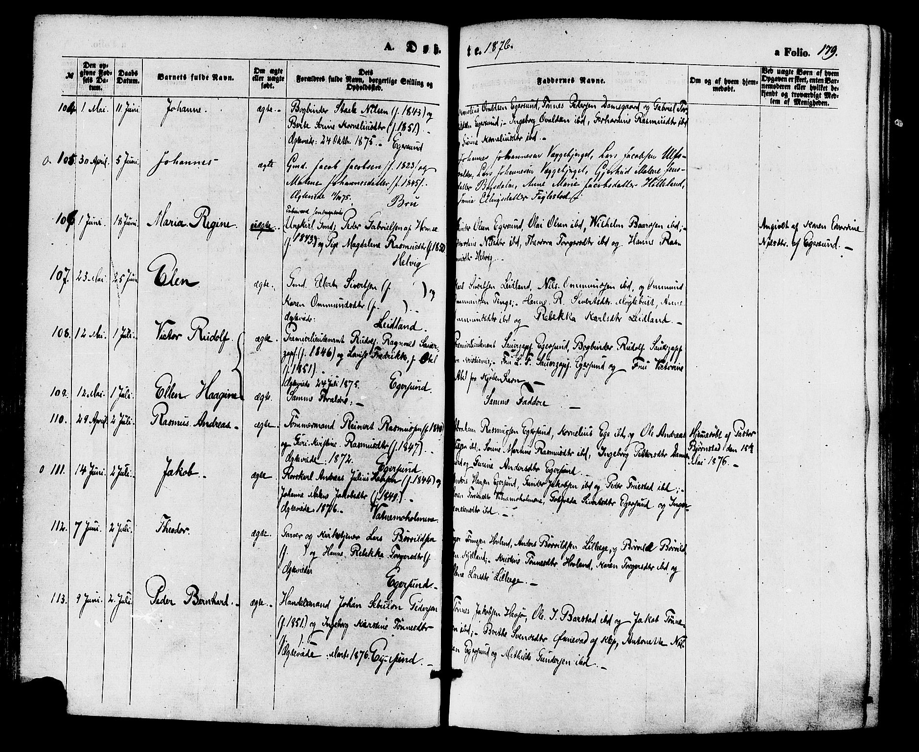 Eigersund sokneprestkontor, AV/SAST-A-101807/S08/L0014: Parish register (official) no. A 13, 1866-1878, p. 179