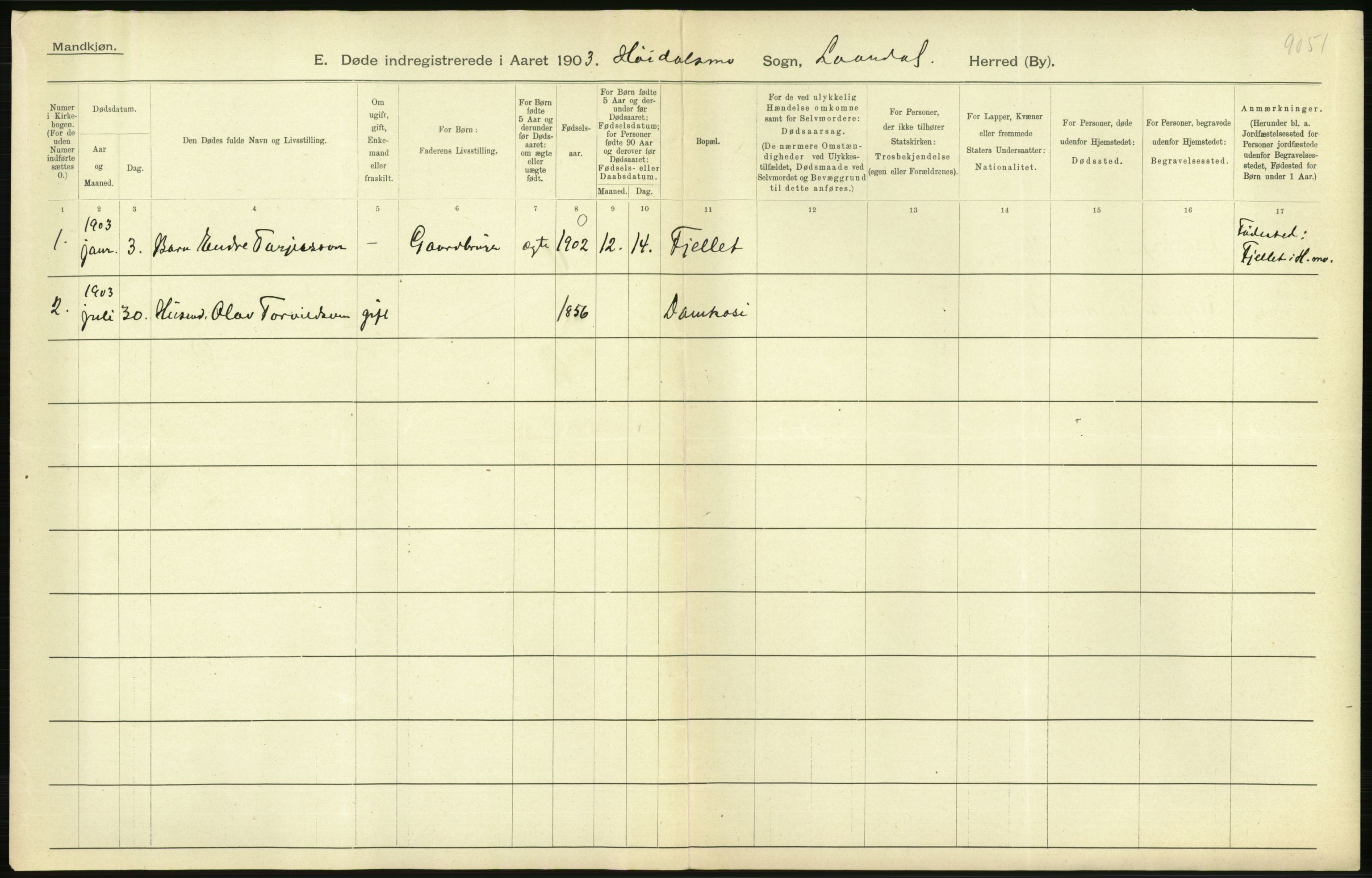 Statistisk sentralbyrå, Sosiodemografiske emner, Befolkning, AV/RA-S-2228/D/Df/Dfa/Dfaa/L0009: Bratsberg amt: Fødte, gifte, døde, 1903, p. 494