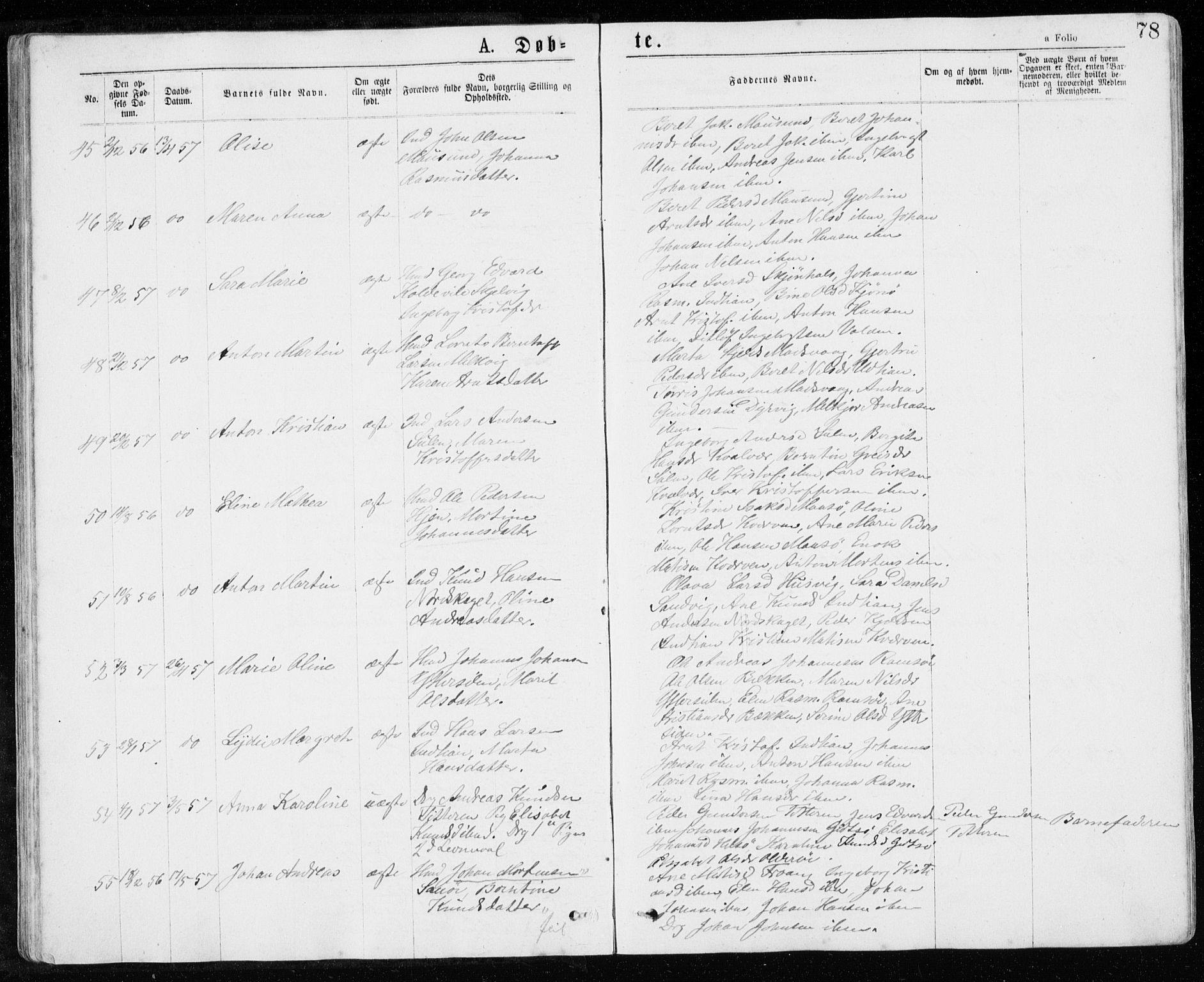 Ministerialprotokoller, klokkerbøker og fødselsregistre - Sør-Trøndelag, SAT/A-1456/640/L0576: Parish register (official) no. 640A01, 1846-1876, p. 78