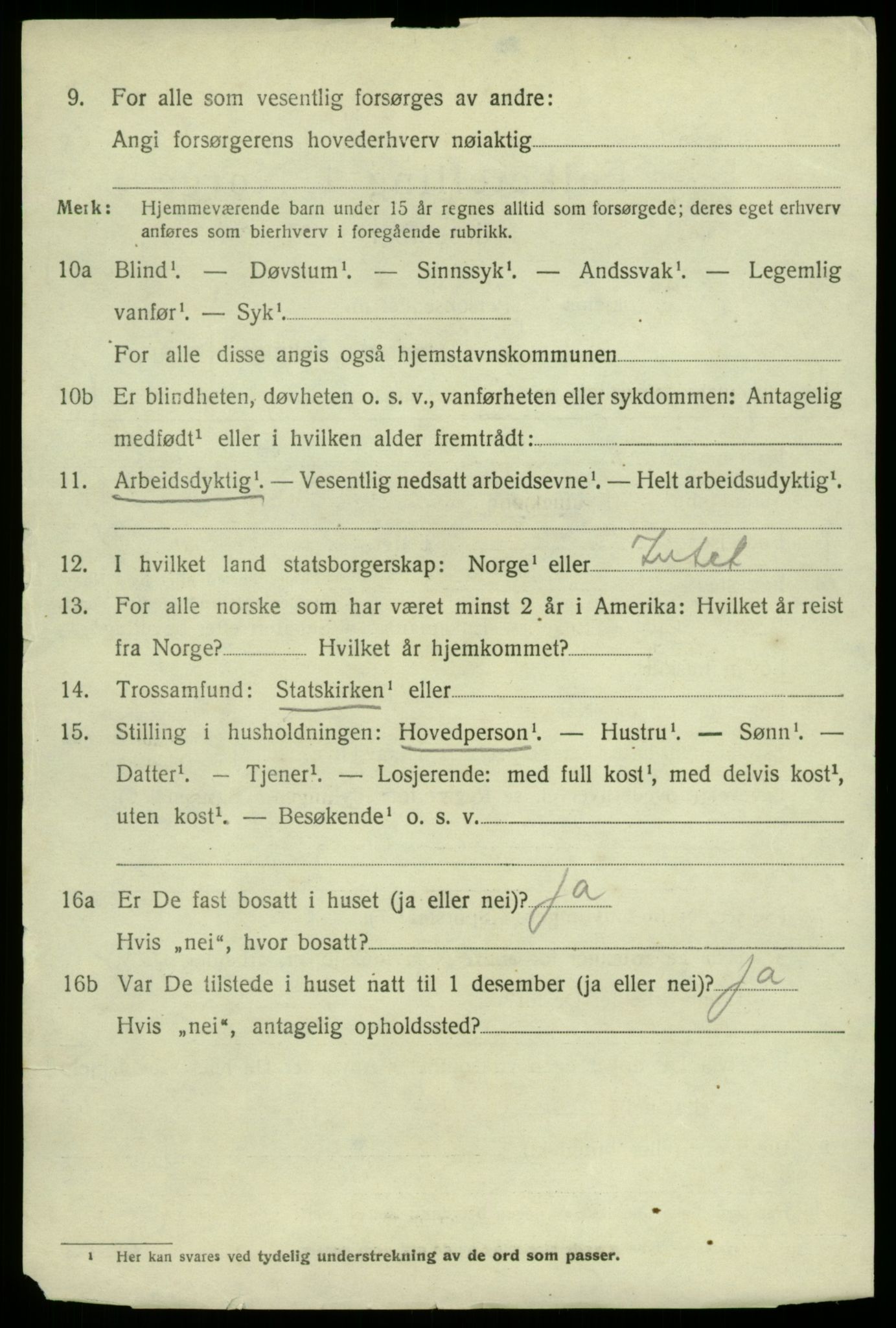 SAB, 1920 census for Odda, 1920, p. 9424