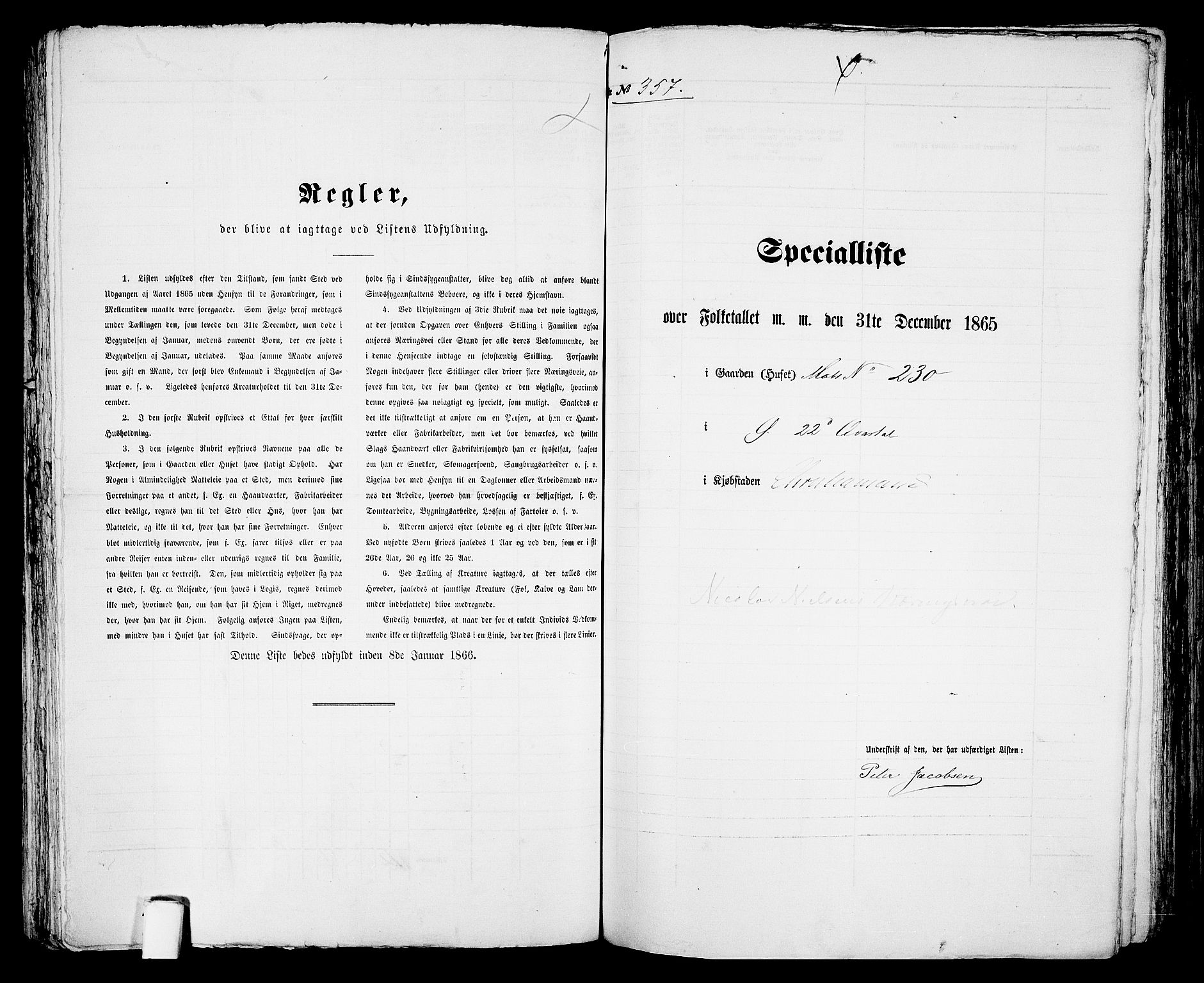 RA, 1865 census for Kristiansand, 1865, p. 735