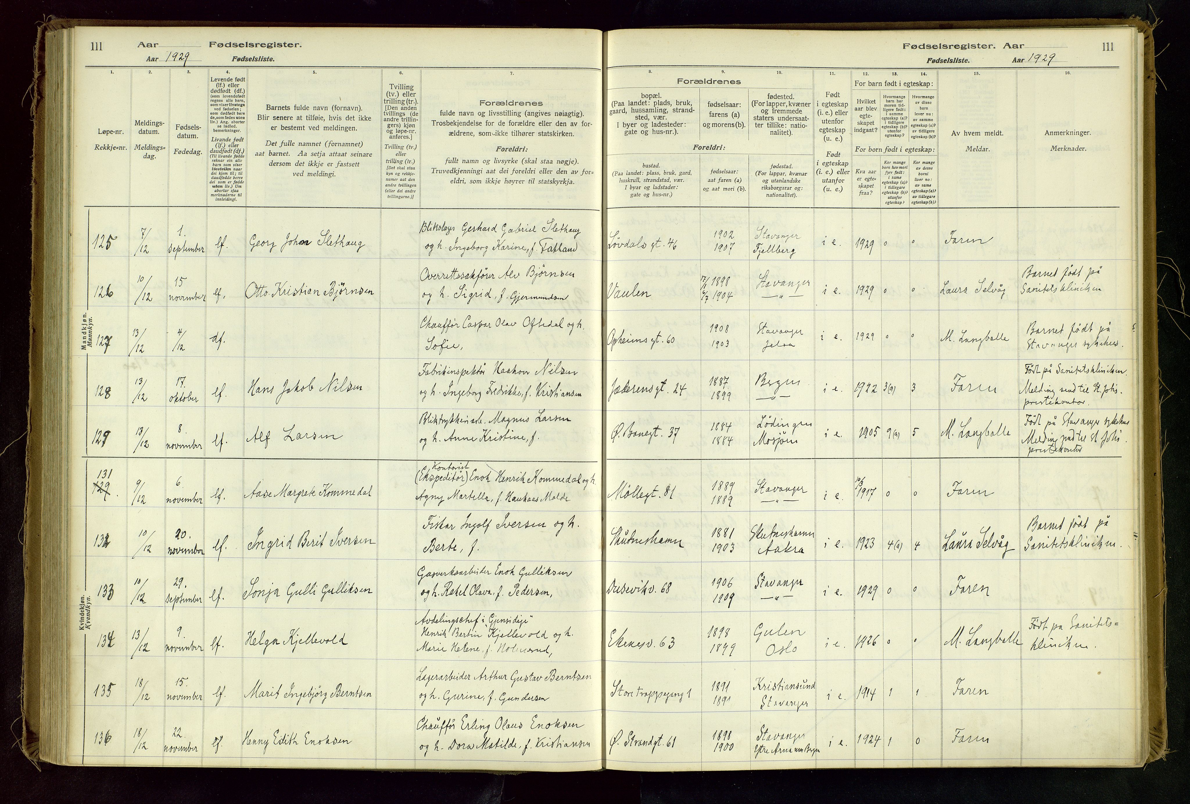 Domkirken sokneprestkontor, AV/SAST-A-101812/002/A/L0001: Birth register no. 1, 1925-1932, p. 111