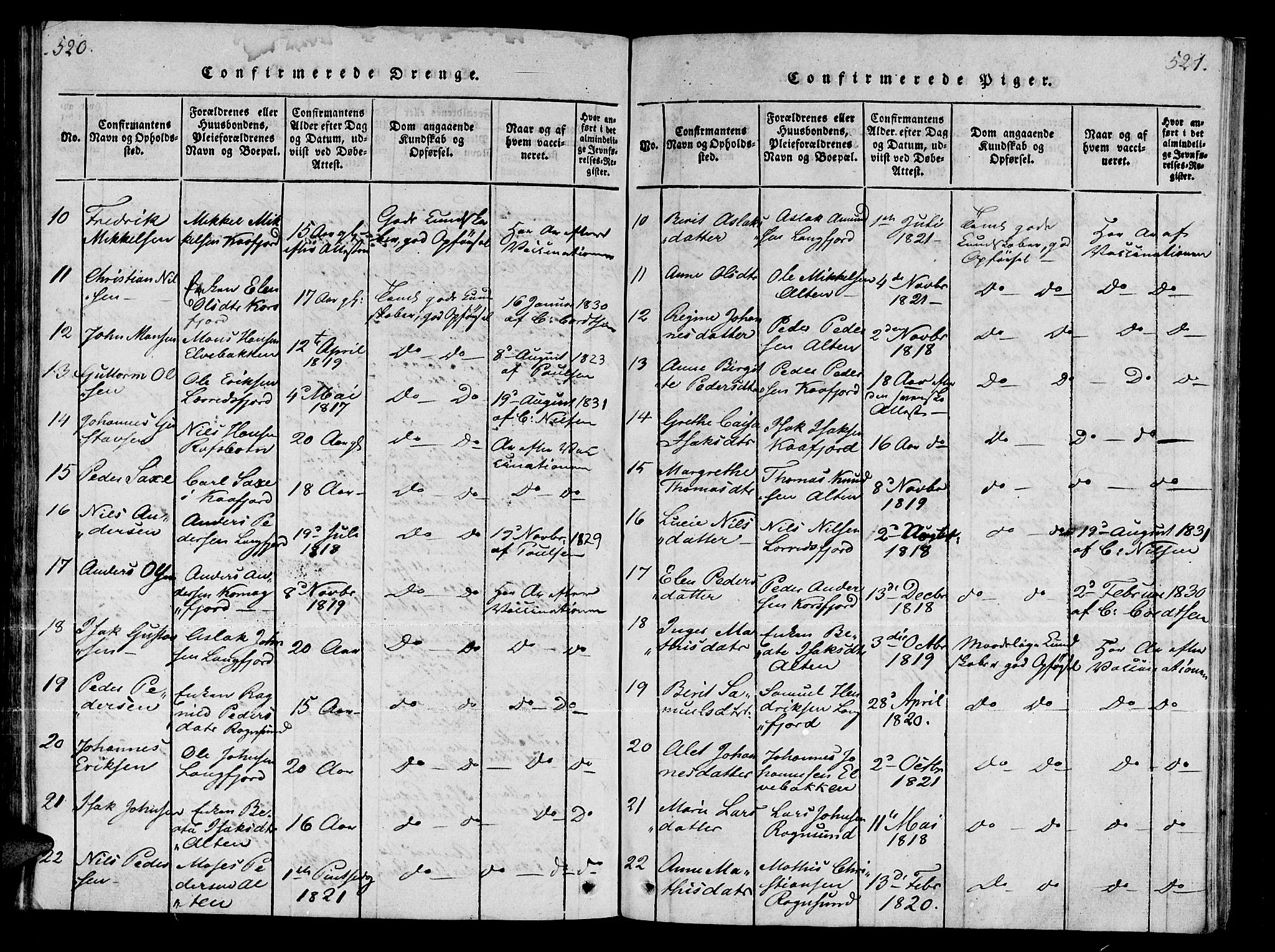 Talvik sokneprestkontor, AV/SATØ-S-1337/H/Ha/L0008kirke: Parish register (official) no. 8, 1821-1837, p. 520-521