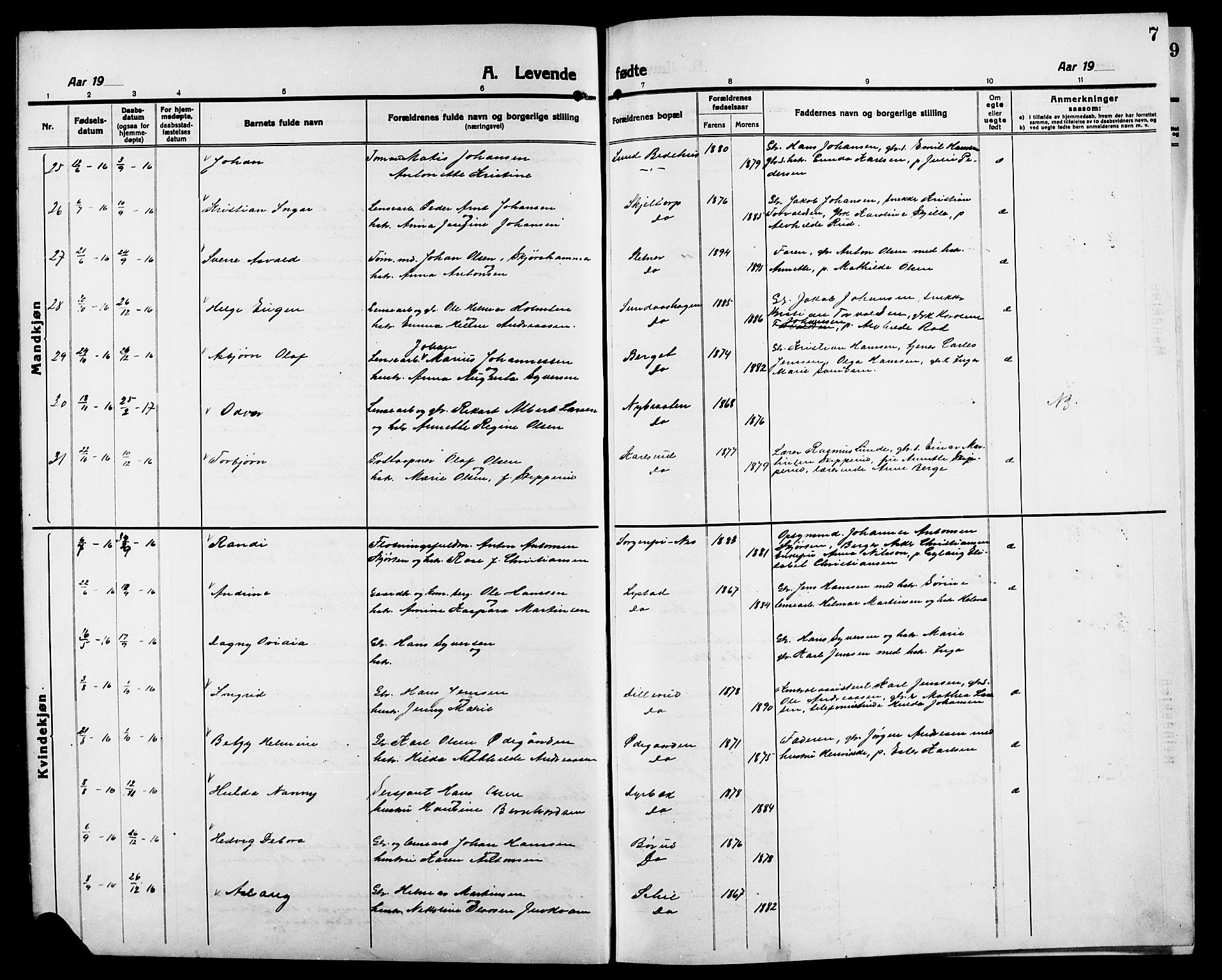 Skiptvet prestekontor Kirkebøker, AV/SAO-A-20009/G/Ga/L0003: Parish register (copy) no. 3, 1916-1924, p. 7