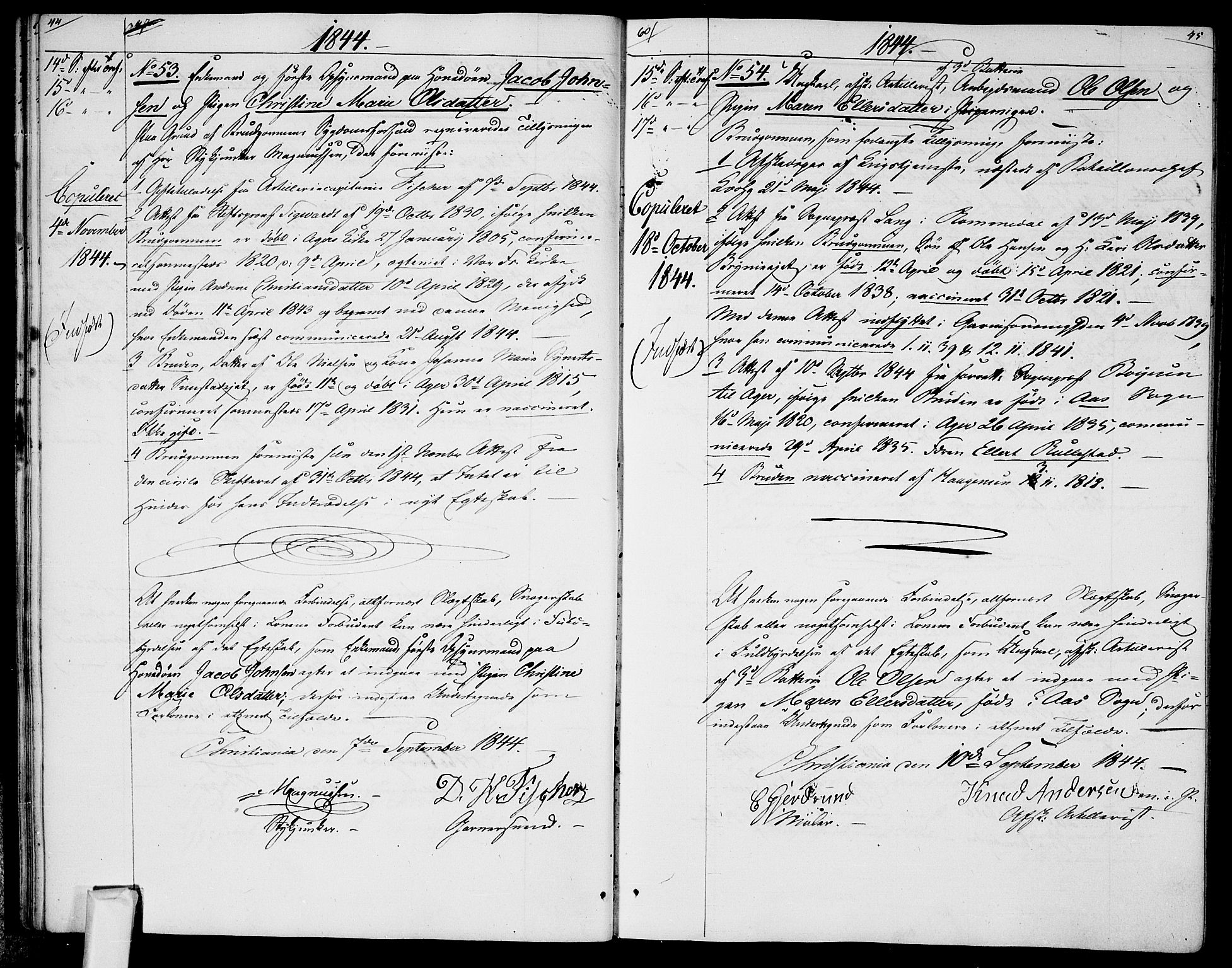 Garnisonsmenigheten Kirkebøker, AV/SAO-A-10846/H/Ha/L0005: Banns register no. I 5, 1844-1856, p. 44-45