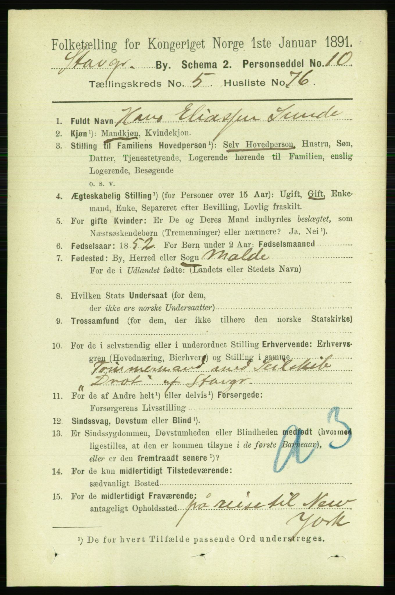 RA, 1891 census for 1103 Stavanger, 1891, p. 9769
