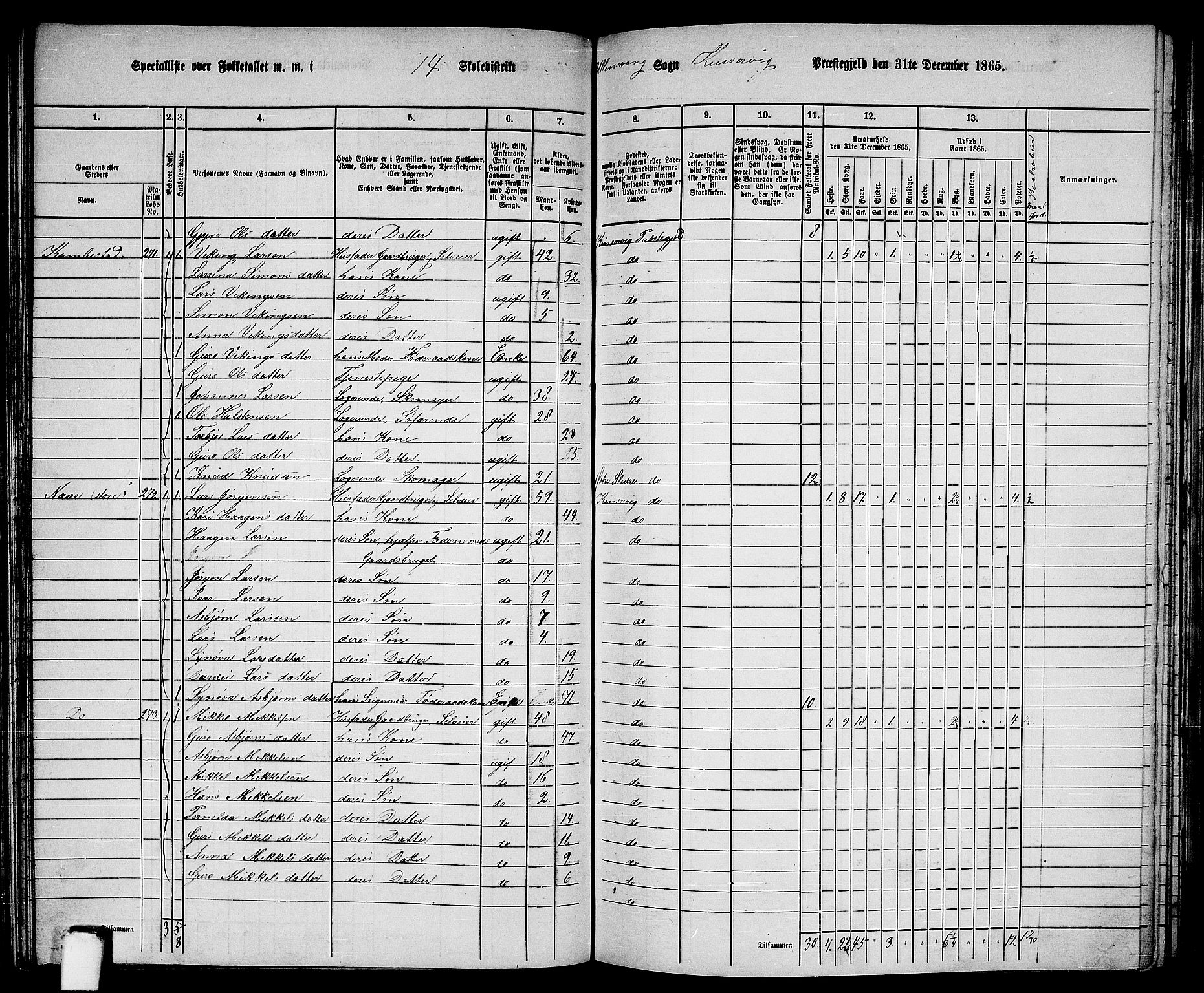 RA, 1865 census for Kinsarvik, 1865, p. 104