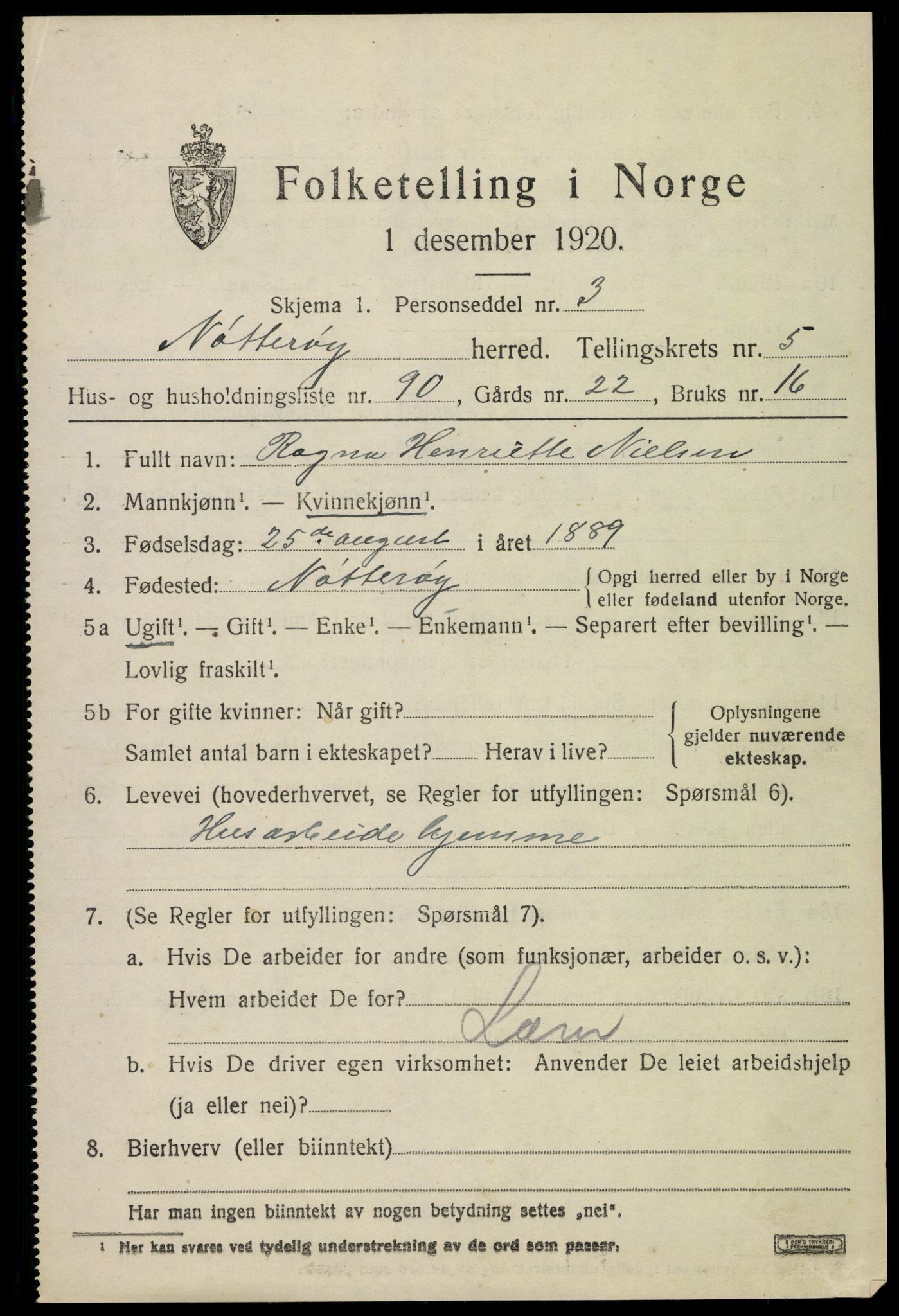 SAKO, 1920 census for Nøtterøy, 1920, p. 8419