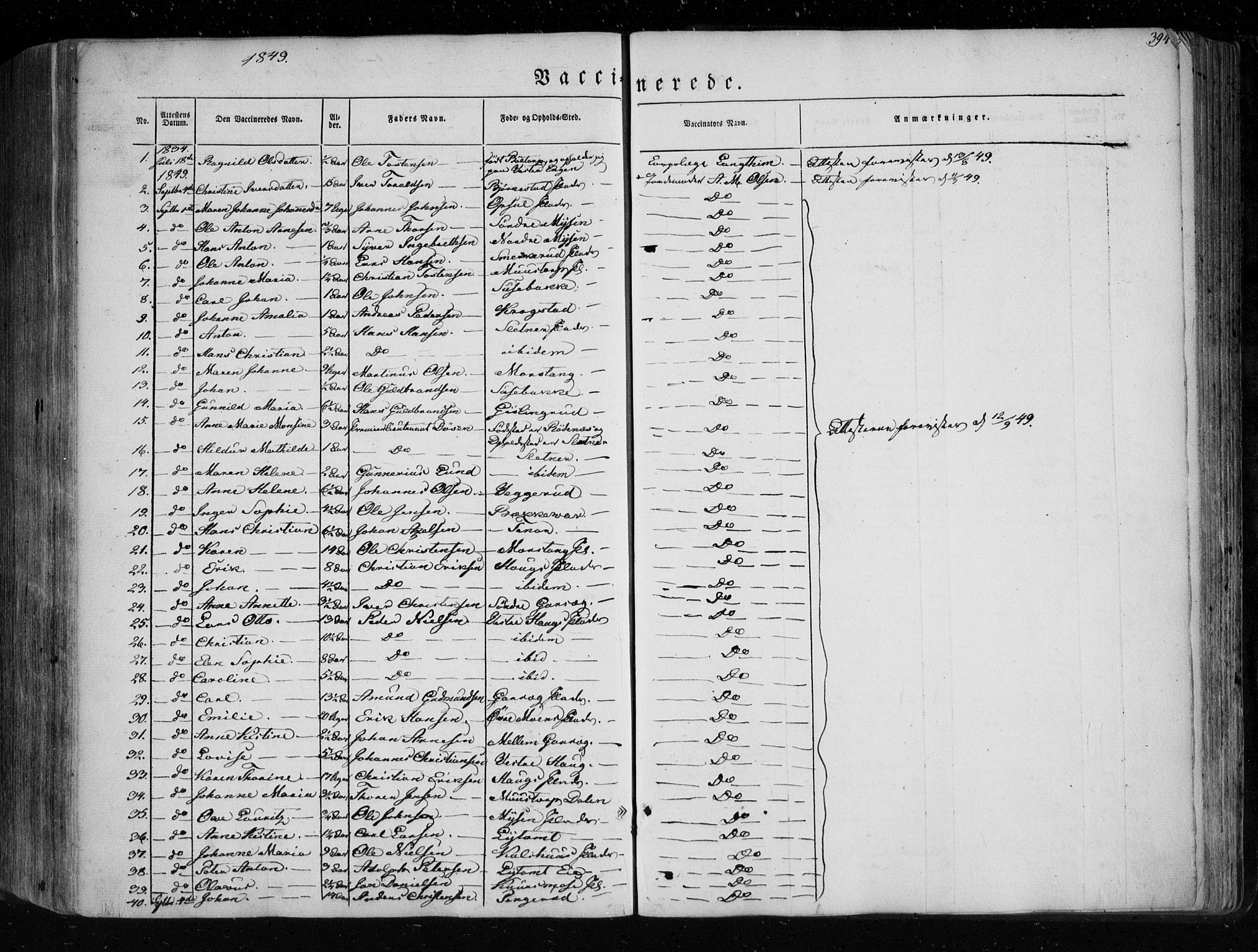 Eidsberg prestekontor Kirkebøker, SAO/A-10905/F/Fa/L0009: Parish register (official) no. I 9, 1849-1856, p. 394