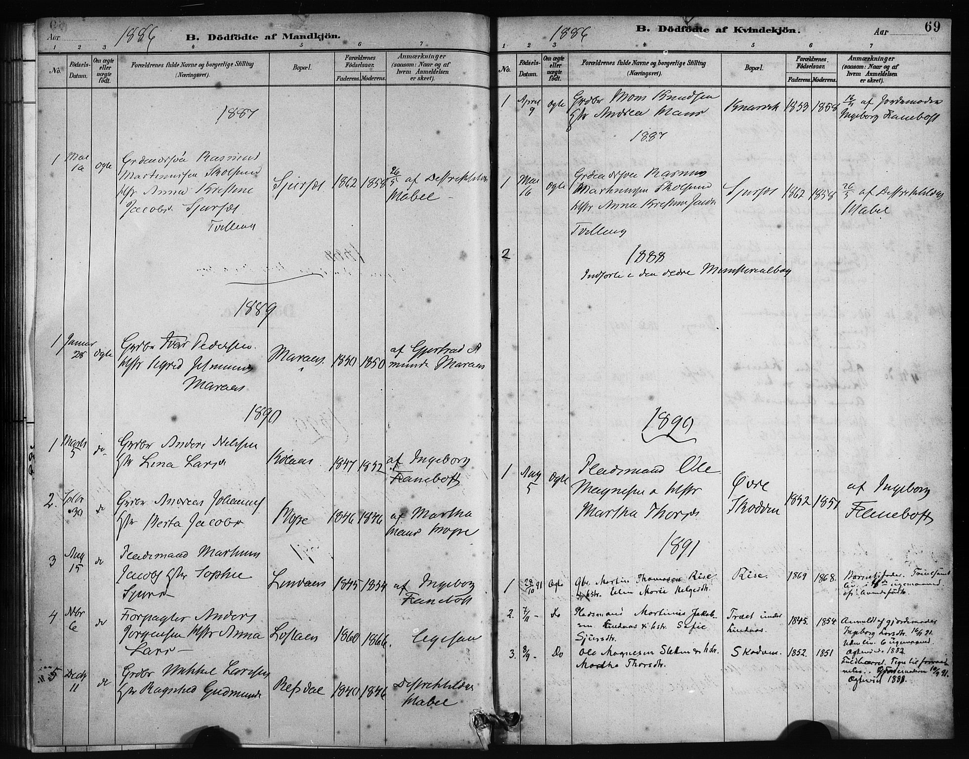 Lindås Sokneprestembete, SAB/A-76701/H/Haa: Parish register (official) no. B 1, 1886-1900, p. 69